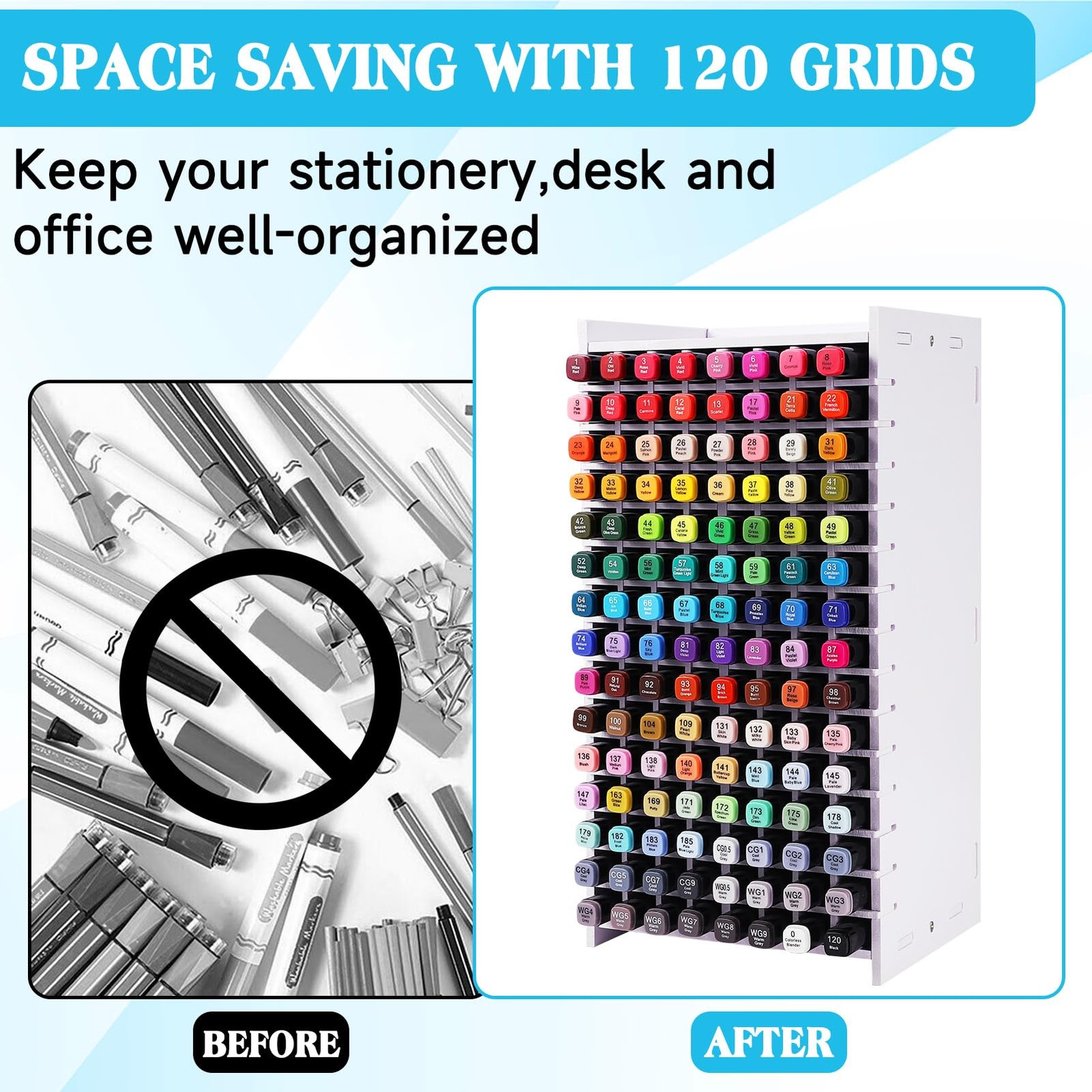 Marker Organizer, 120 Slots Marker Holder Organizer, Marker Storage with Divider