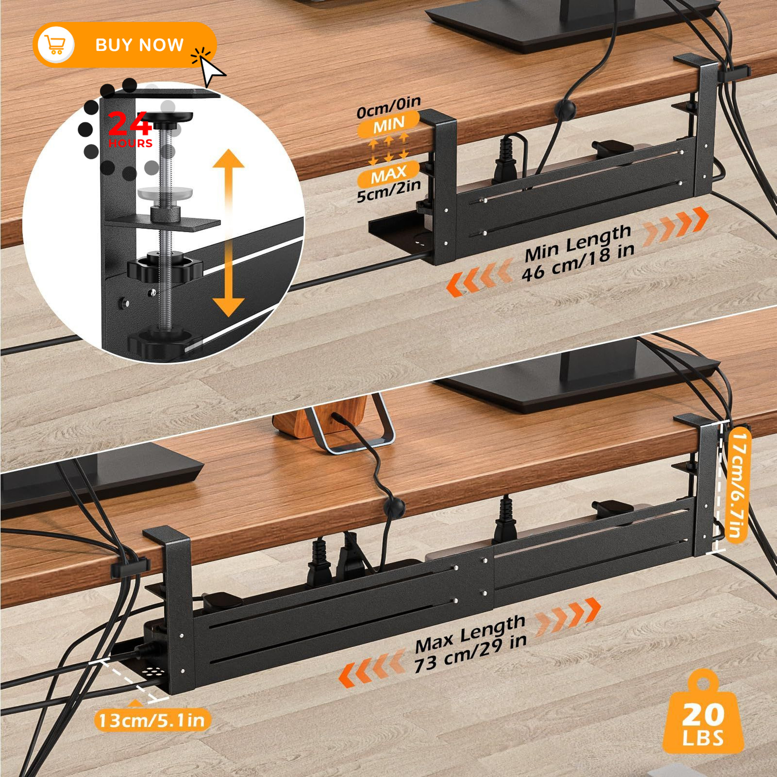 Strifuture Under Desk Cable Management Tray – 18-29in 18-29 inches, Black