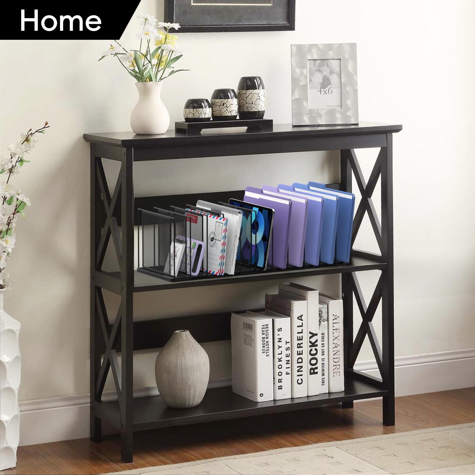 11Section Vertical File Sorter Organizer For Desk Standing Metal Folder Black