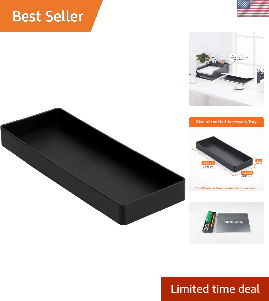 Elegant Plastic Half Accessory Tray for Efficient Workspace Organization, Black