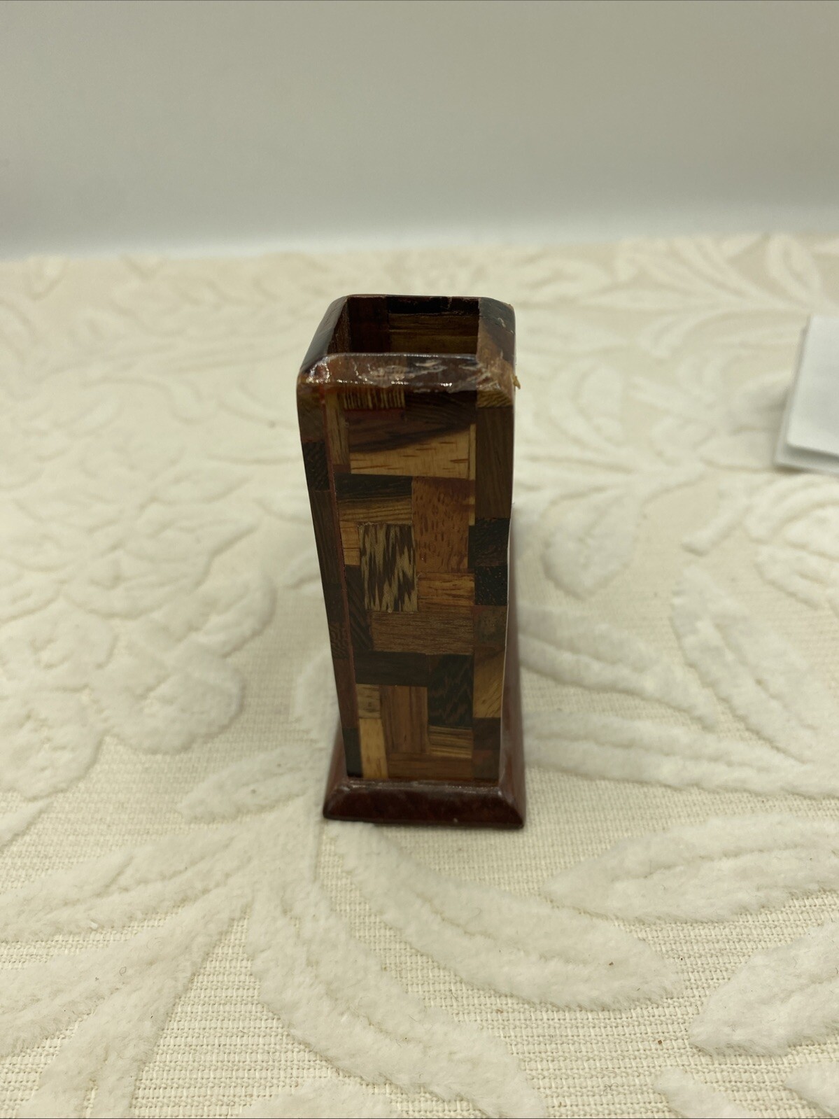 Handmade Laquered Wood Business Card & Pencil Holder With Inlaid Shell Design
