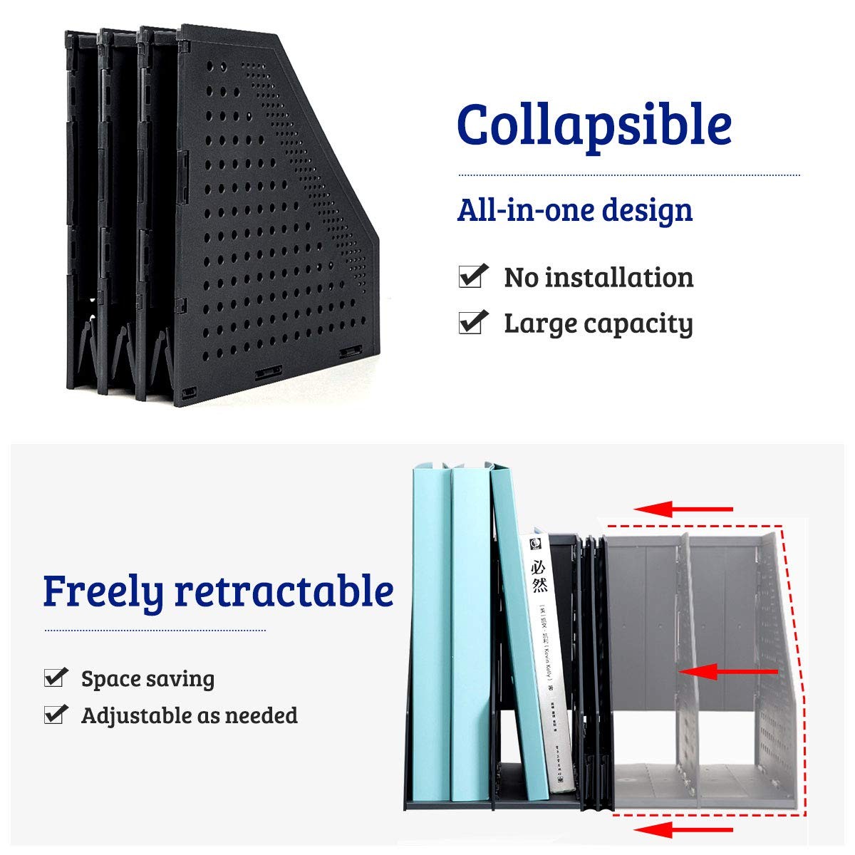 SAYEEC Collapsible Magazine Holder Plastic 1 Pcs, Black (4 Compartments)