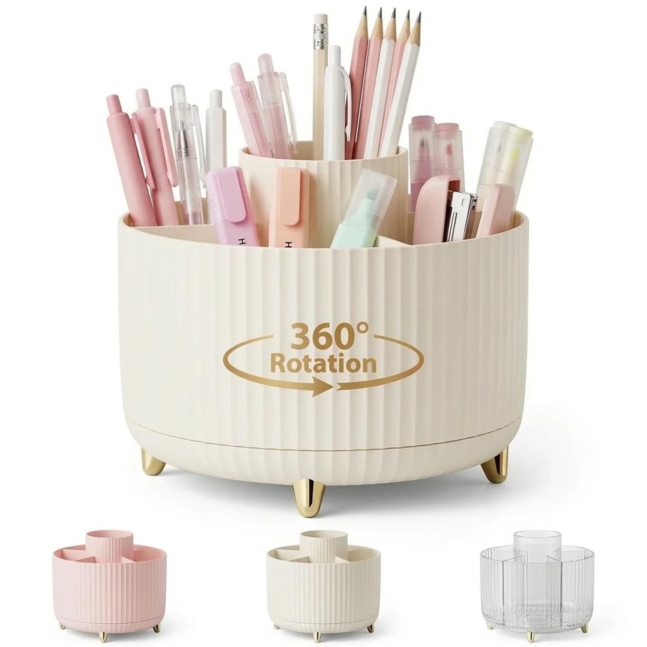 Reflygen 360 Degree Rotating Desktop Organizer,Makeup Cream White