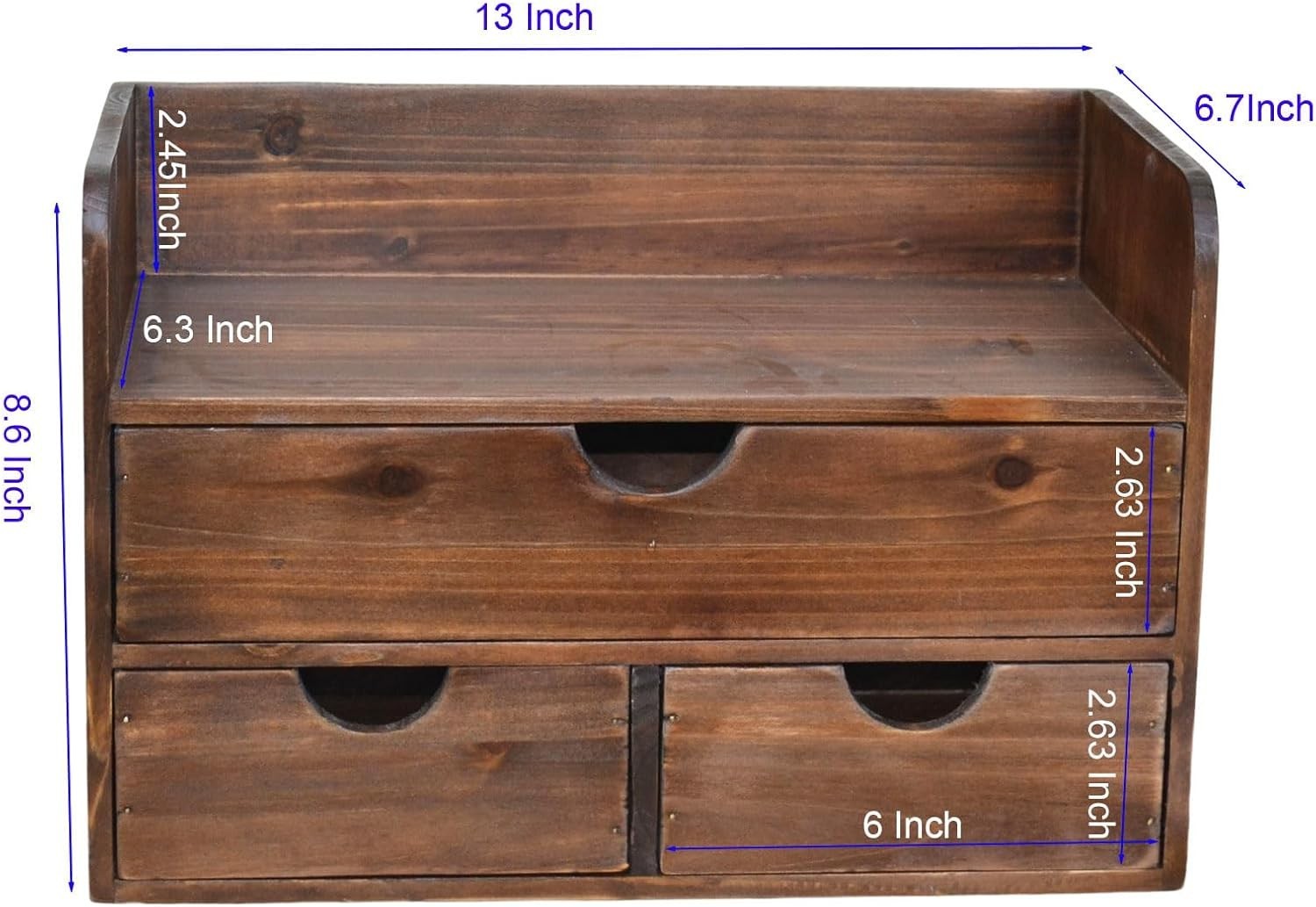 Wooden Desk Organizer 3 Drawers Shelf Rustic Brown