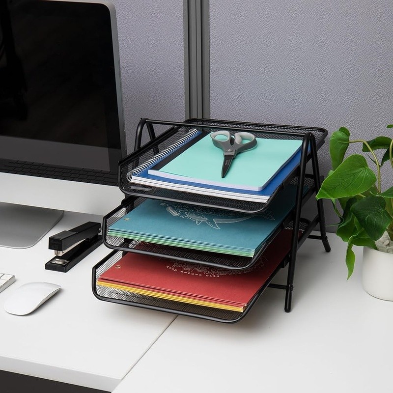 3-Tray Desk Organizer Documents Papers Files Storage Portable Lightweight New