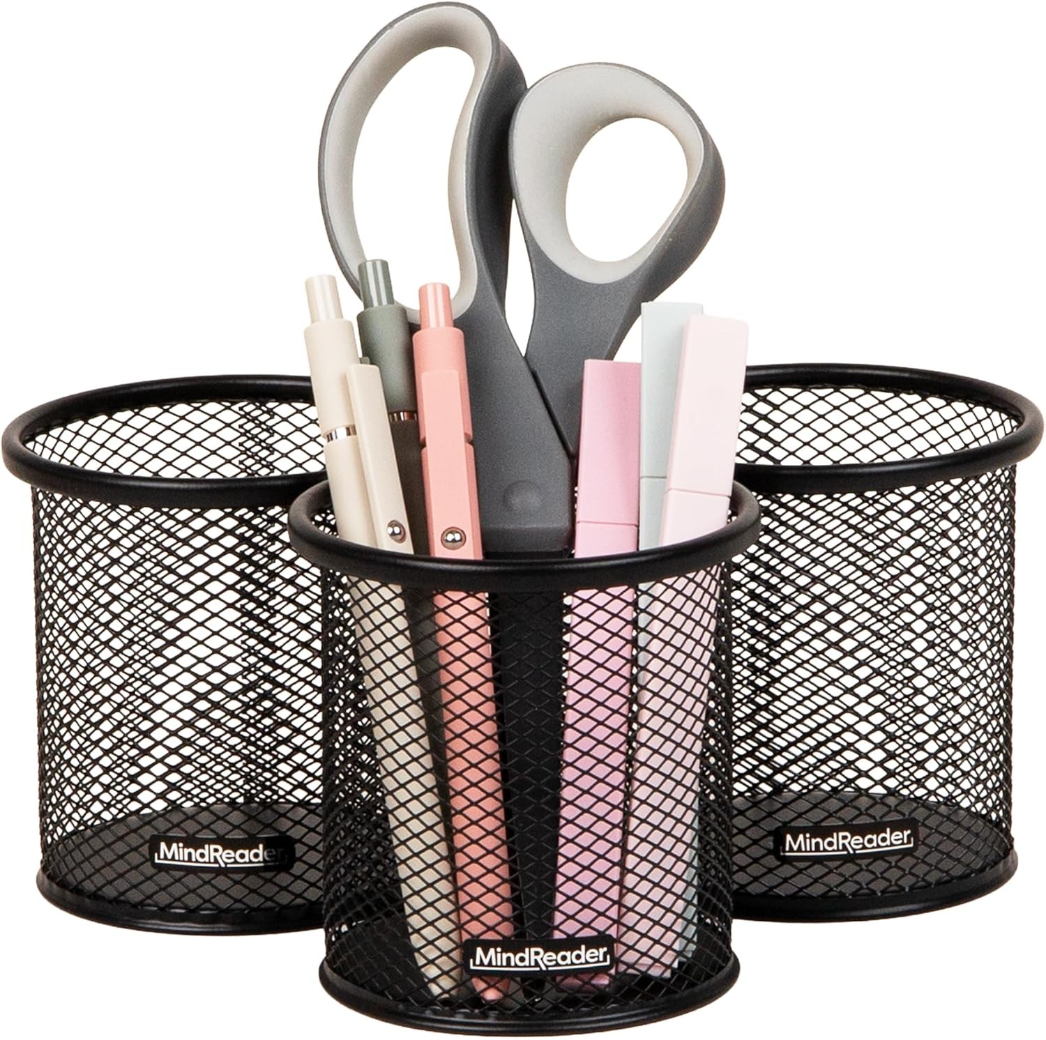 Mind Reader Pen and Accessories Holder, Desktop Organizer, Office, Metal Mesh, 3