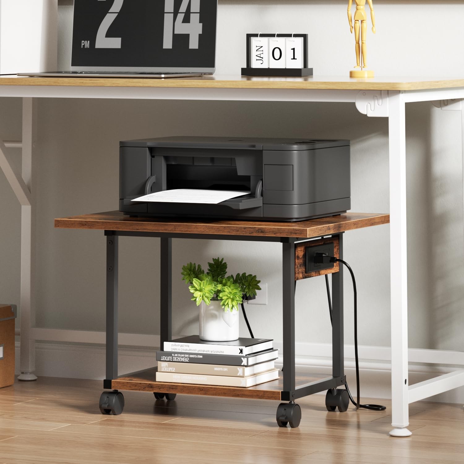 Asgolion Printer Table, 2-Tier Under Desk Standard (2-Tier), Rustic Brown