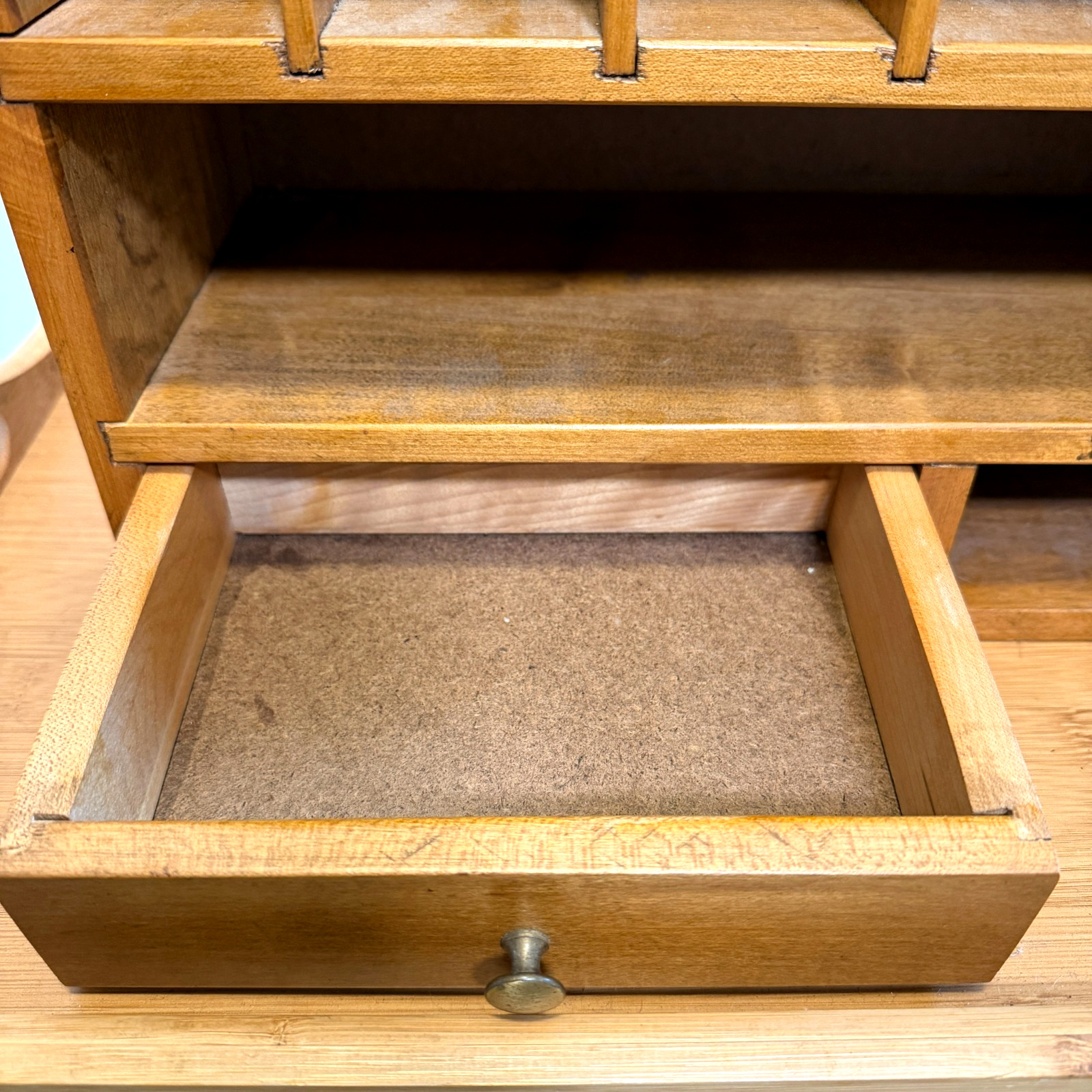 Vintage Wood Desk Organizer Mail Sorter Letter Holder Drawer Office Storage 15″