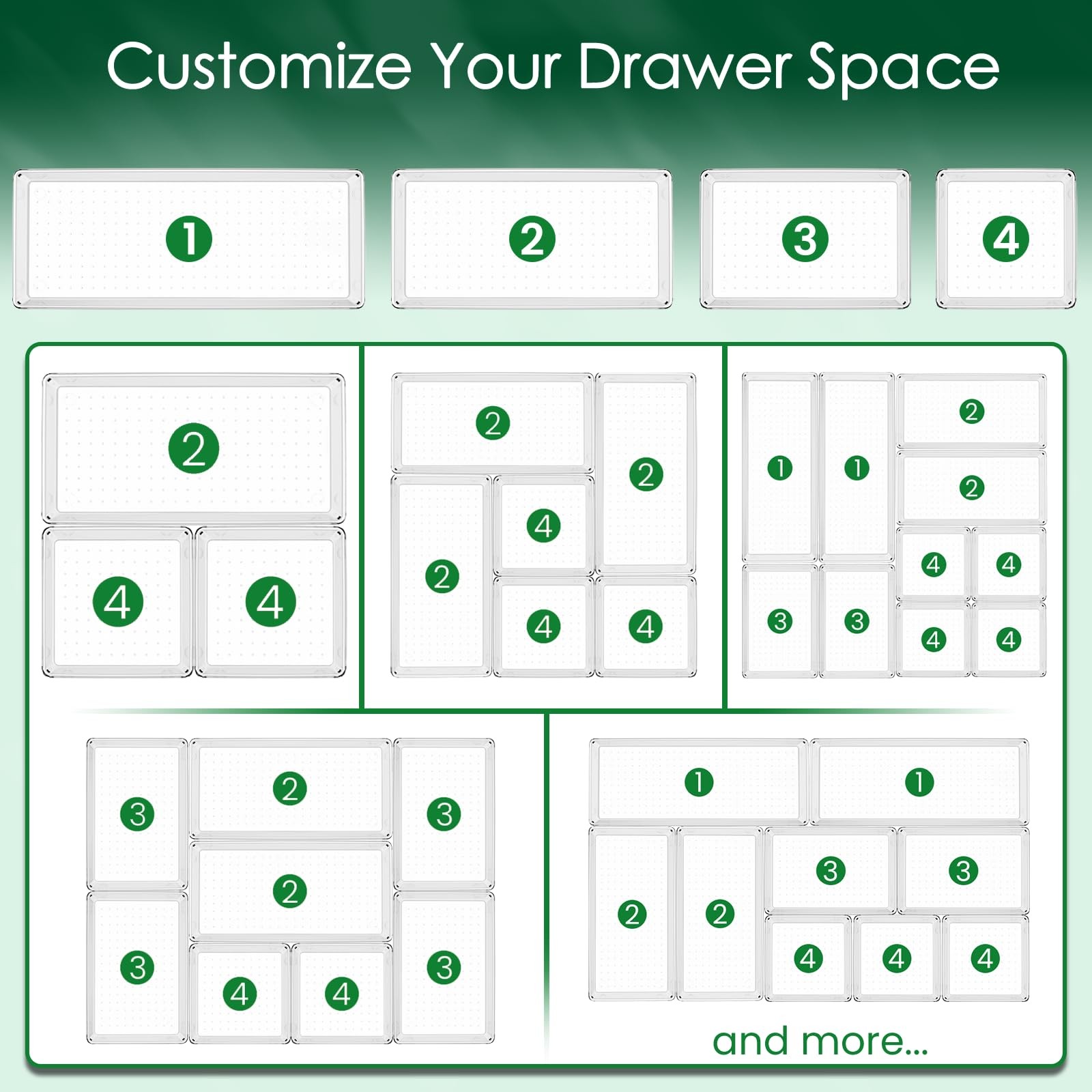 Criusia Drawer Organizer Set, Acrylic Non Slip Cracking 8 PACK, Clear