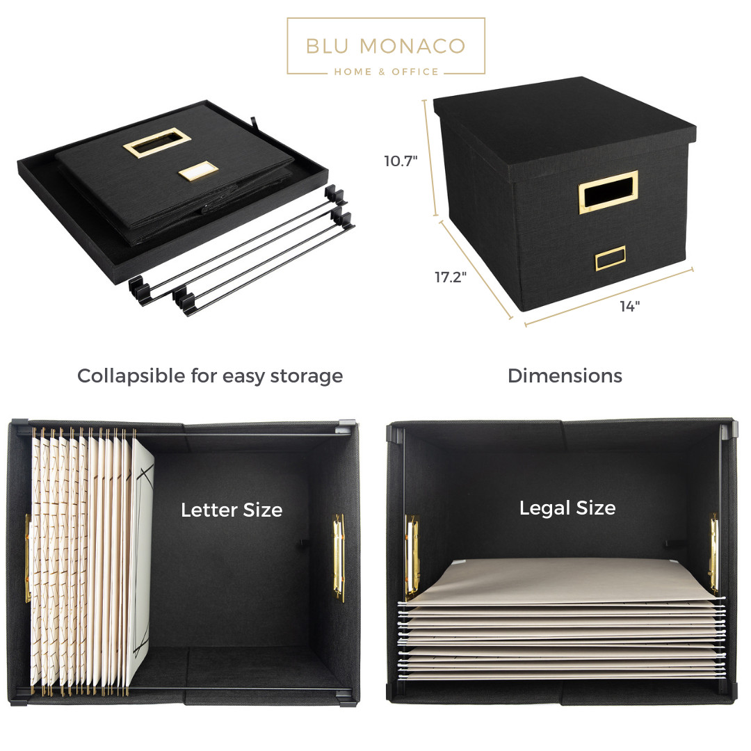 Boxes for Hanging Files with Lid: Black Document Organizer, Hanging File Box