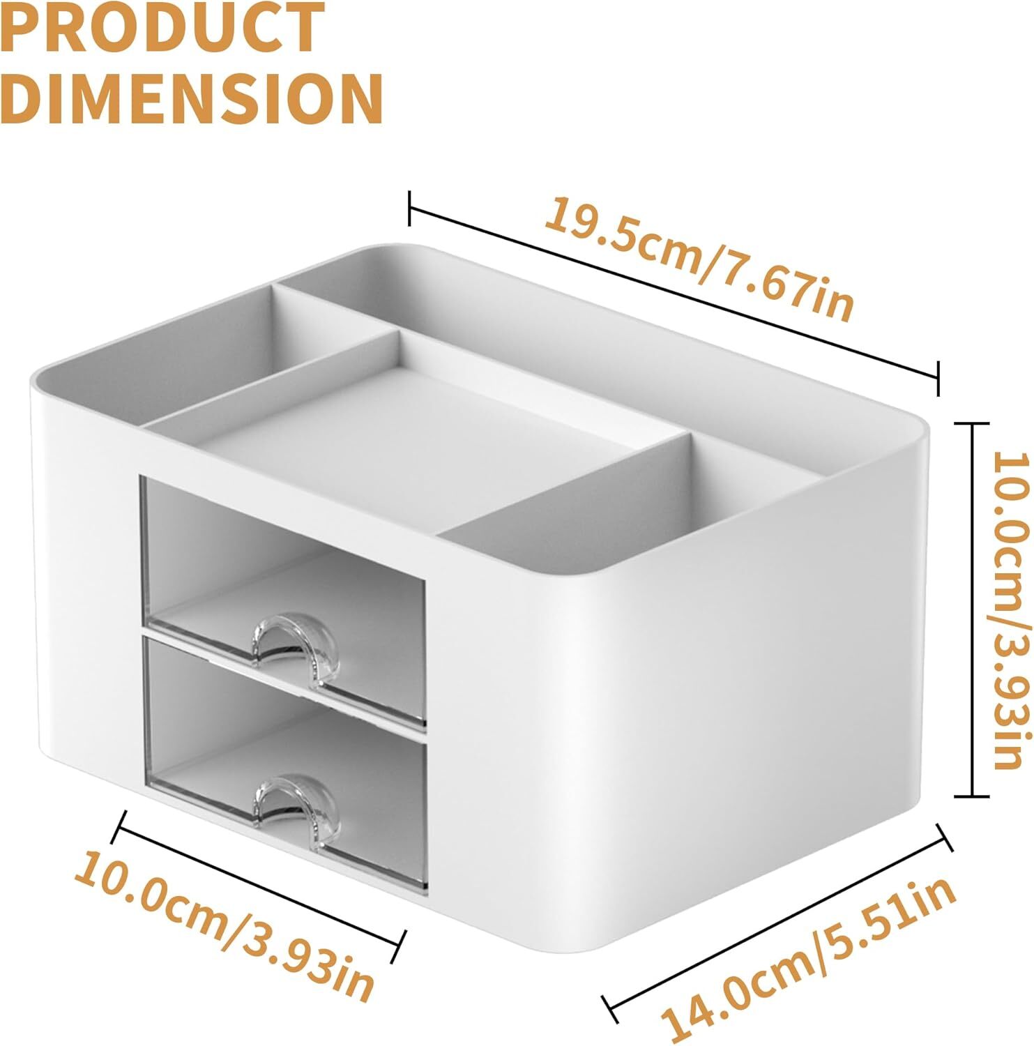 Desk Pen Organizer: 2 Drawer 5 Compartments+Drawer Office&Art Supplies (White)