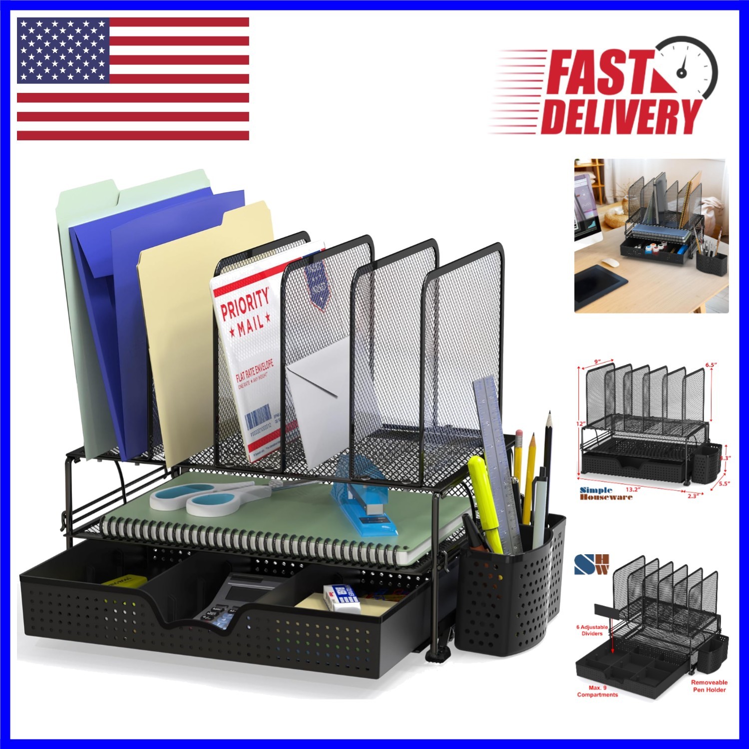 Modern Tabletop Mesh Desk Organizer – 10 Compartments for Ultimate Organization