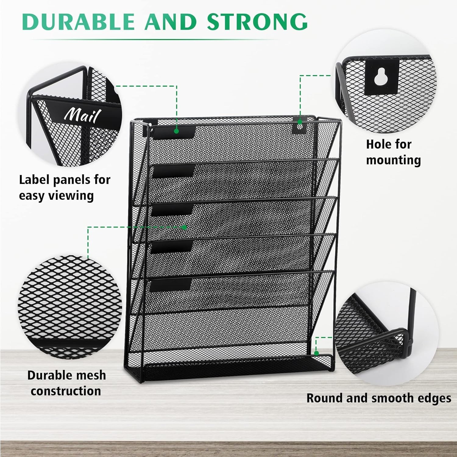 Desk File Organizer Mesh 6-Tier, Hanging Wall Mount Document Organization Sta…