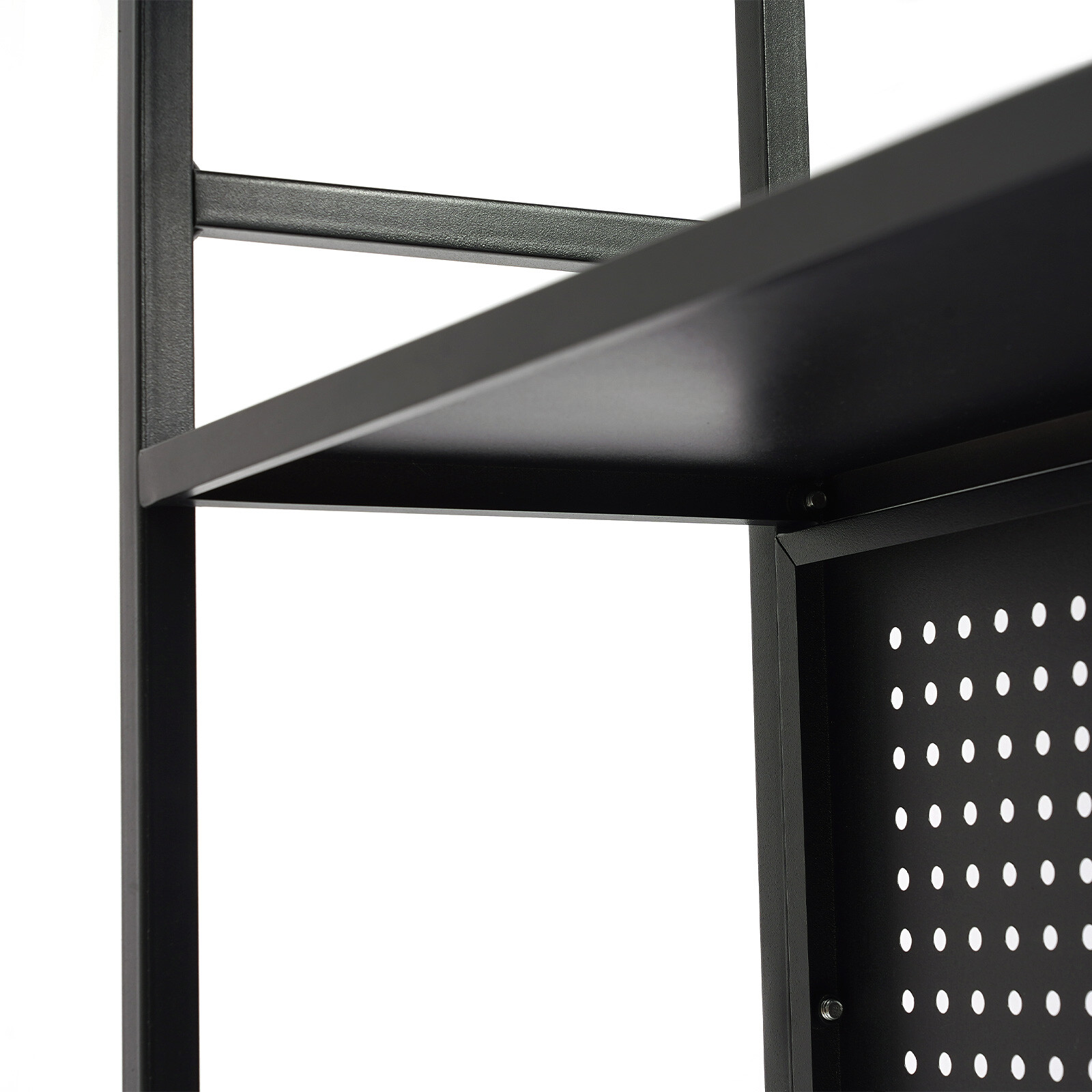 2-Tier Desktop Storage Rack with 3 Hooks, Black Carbon Steel Tabletop Shelf