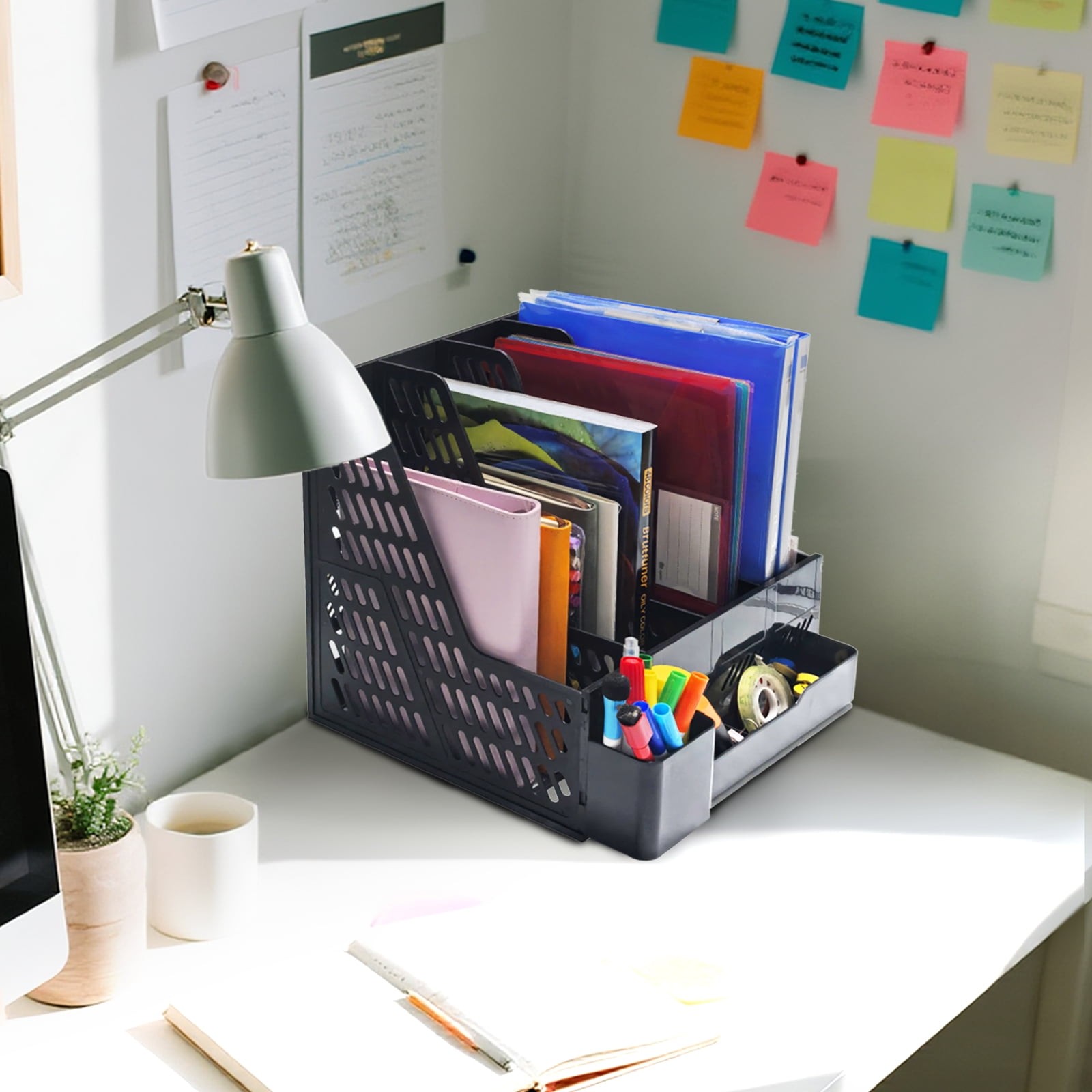 2 Pack Desk Organizers and Accessories with File Holder, 4-Tier Desk Accessories