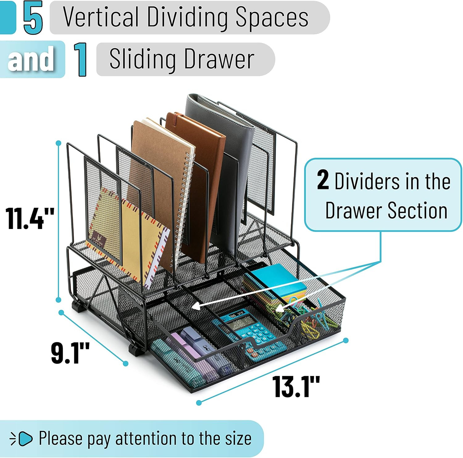 – Mesh Desk Organizer with Drawer, Office Desk Organizers and Accessories, Deskt