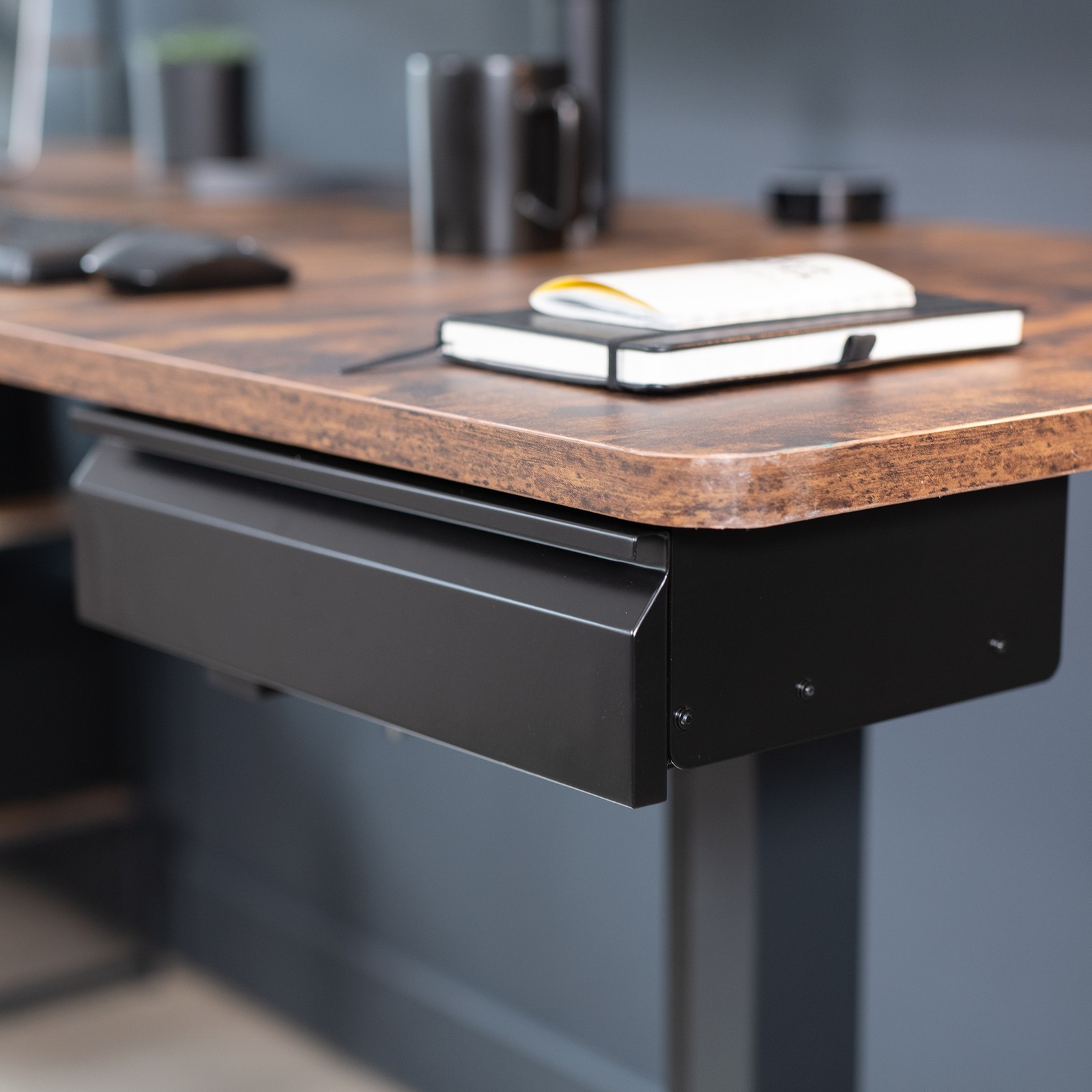VIVO Black 16″ Pull Out Under Desk Storage Drawer with Built-in Power Strip