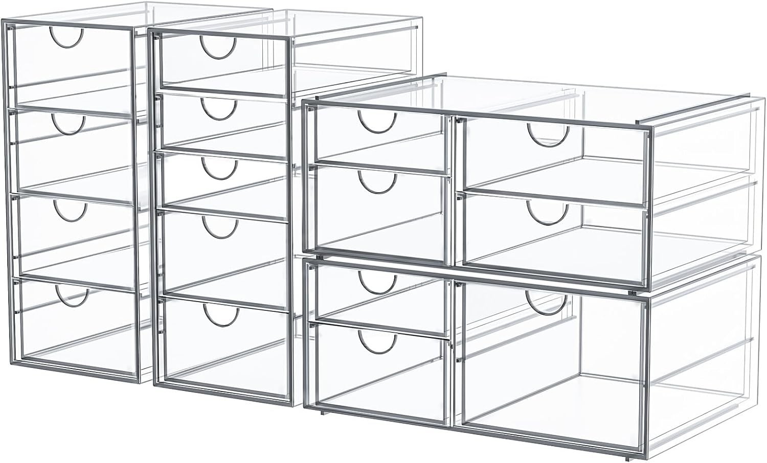 Makeup Organizer Storage With 16 Drawers, 4 Pcs Desktop Office Supplies, Desk