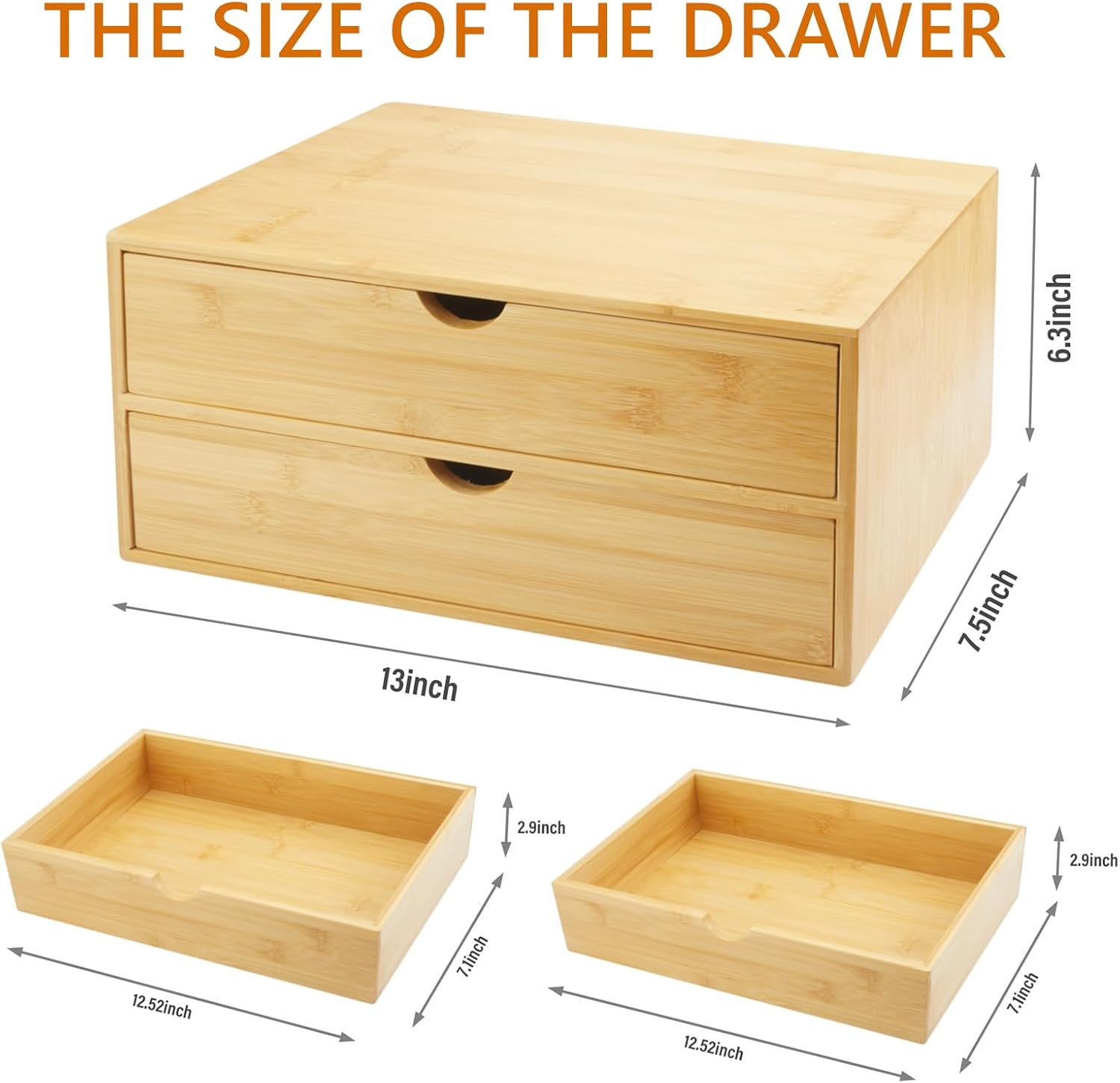Bamboo Desk Organizer with Drawers Countertop Drawers Counter Storage Box Corner