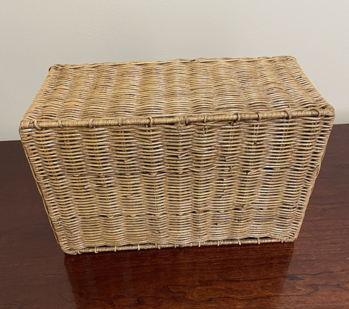 VTG Table Top Desk Mail Organizer Wicker Woven Wood, Metal Reinforced