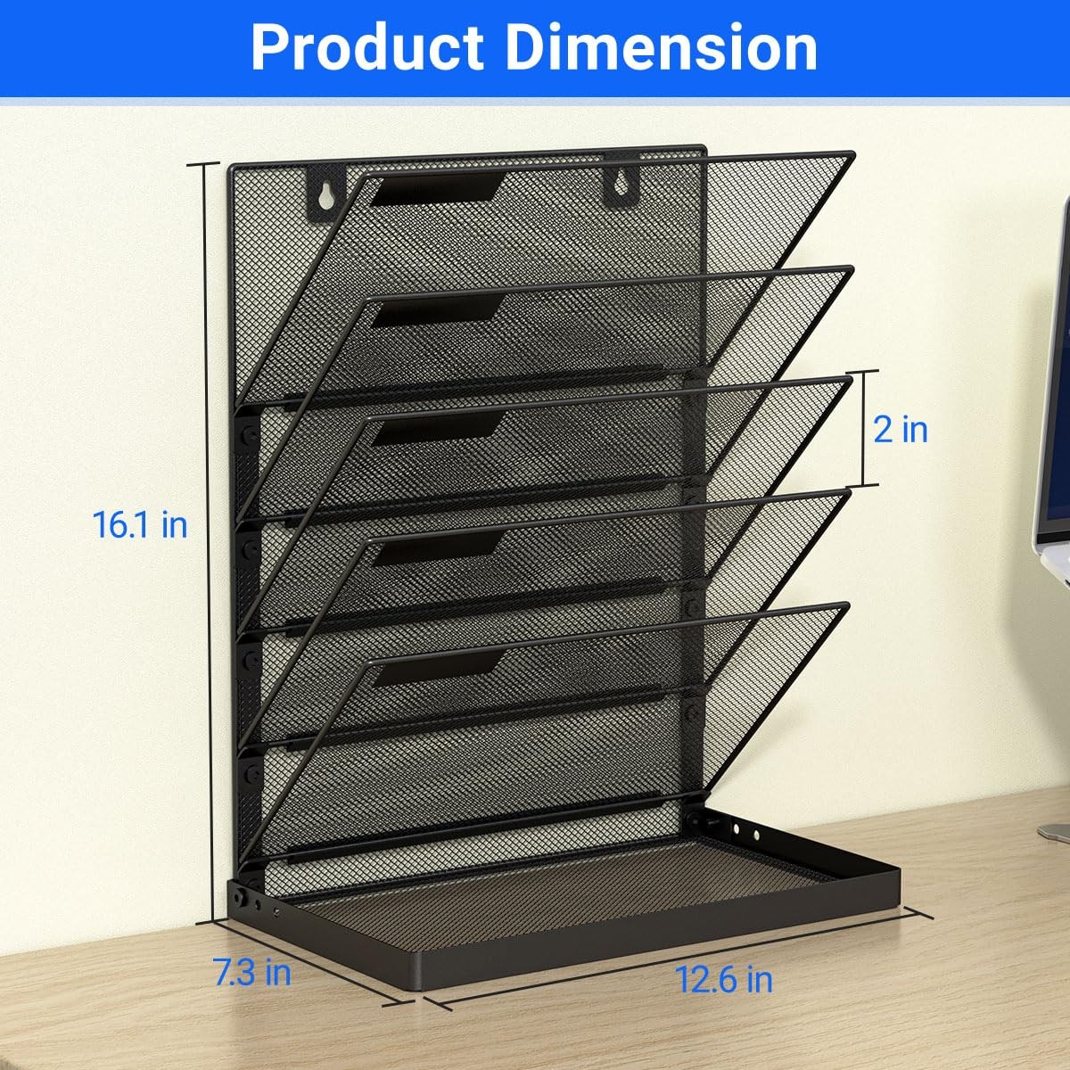 6Tier Hanging Wall File Organizer Desktop Mesh Magazine Document Rack Black
