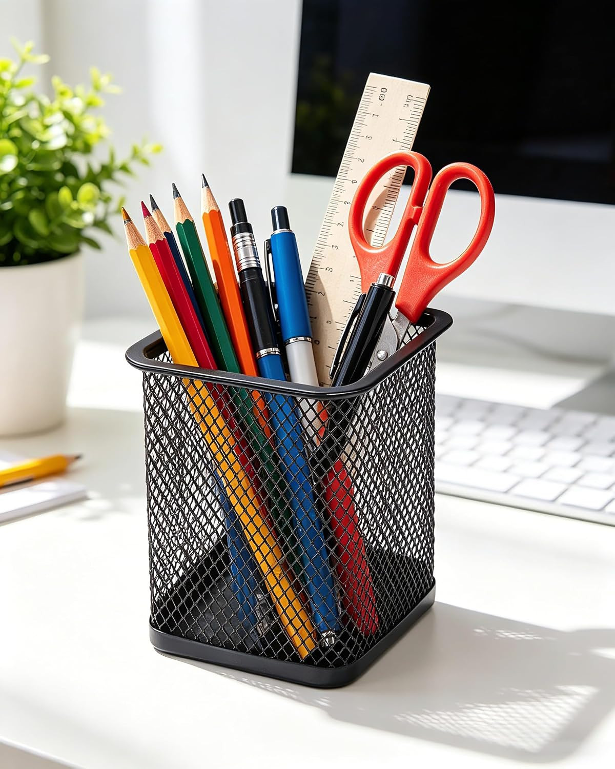 Pen Holder for Desk, Square Mesh Desk Organizer, Pencil Holder Cup, Office Desk