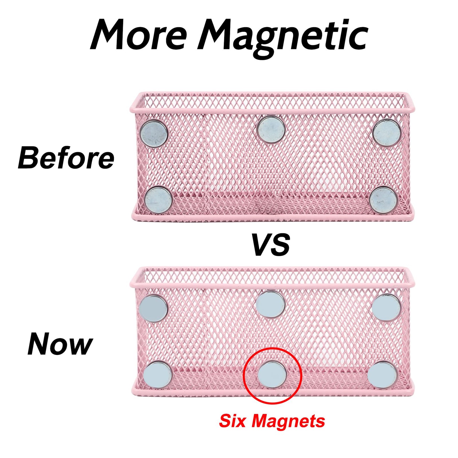 EASEPRES Magnetic Pencil Holder Set of 6 – Wire Mesh Storage 6 Pack Pink