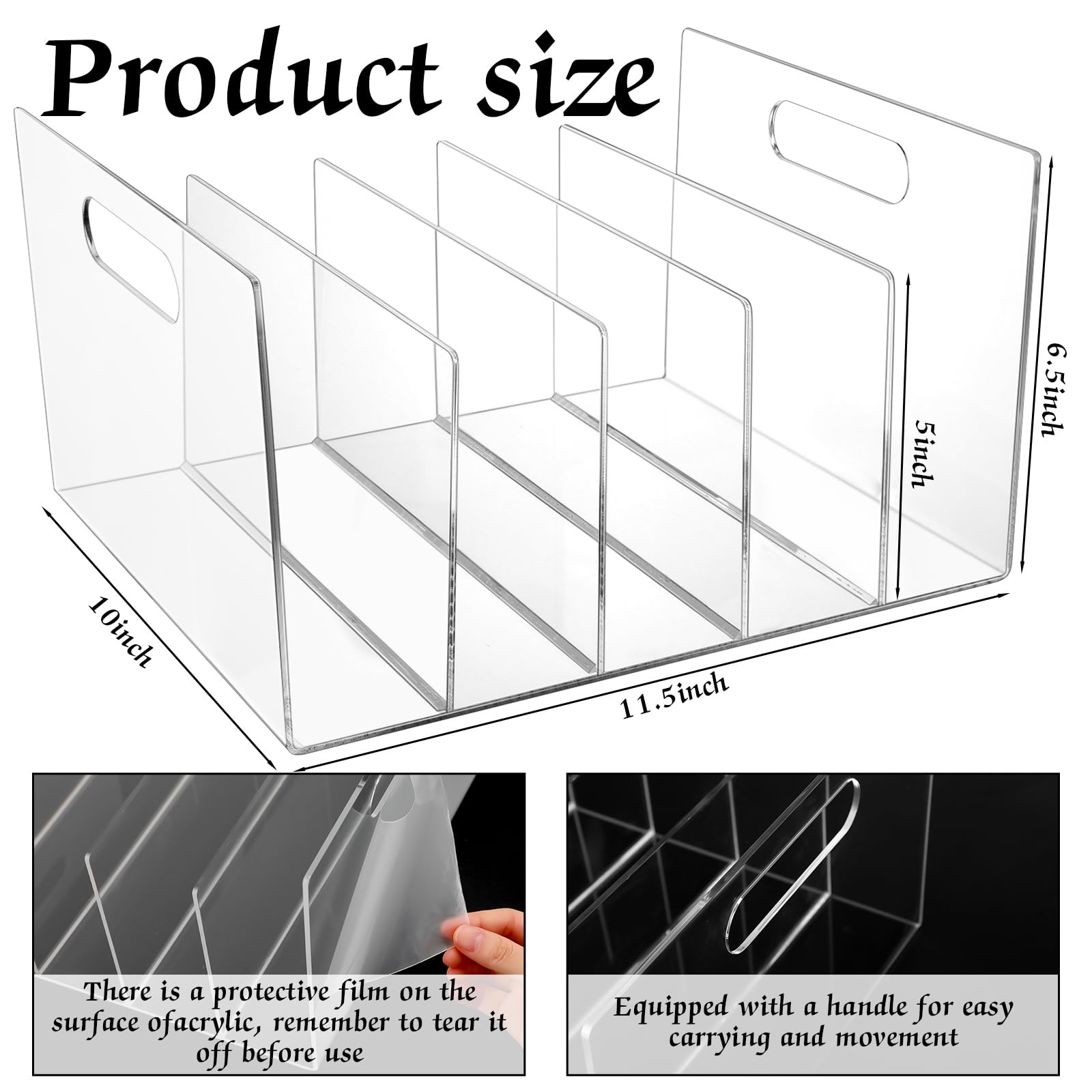 Affrolling 2 Pcs Acrylic File Organizer 5 Slots Clear Desktop Transparent