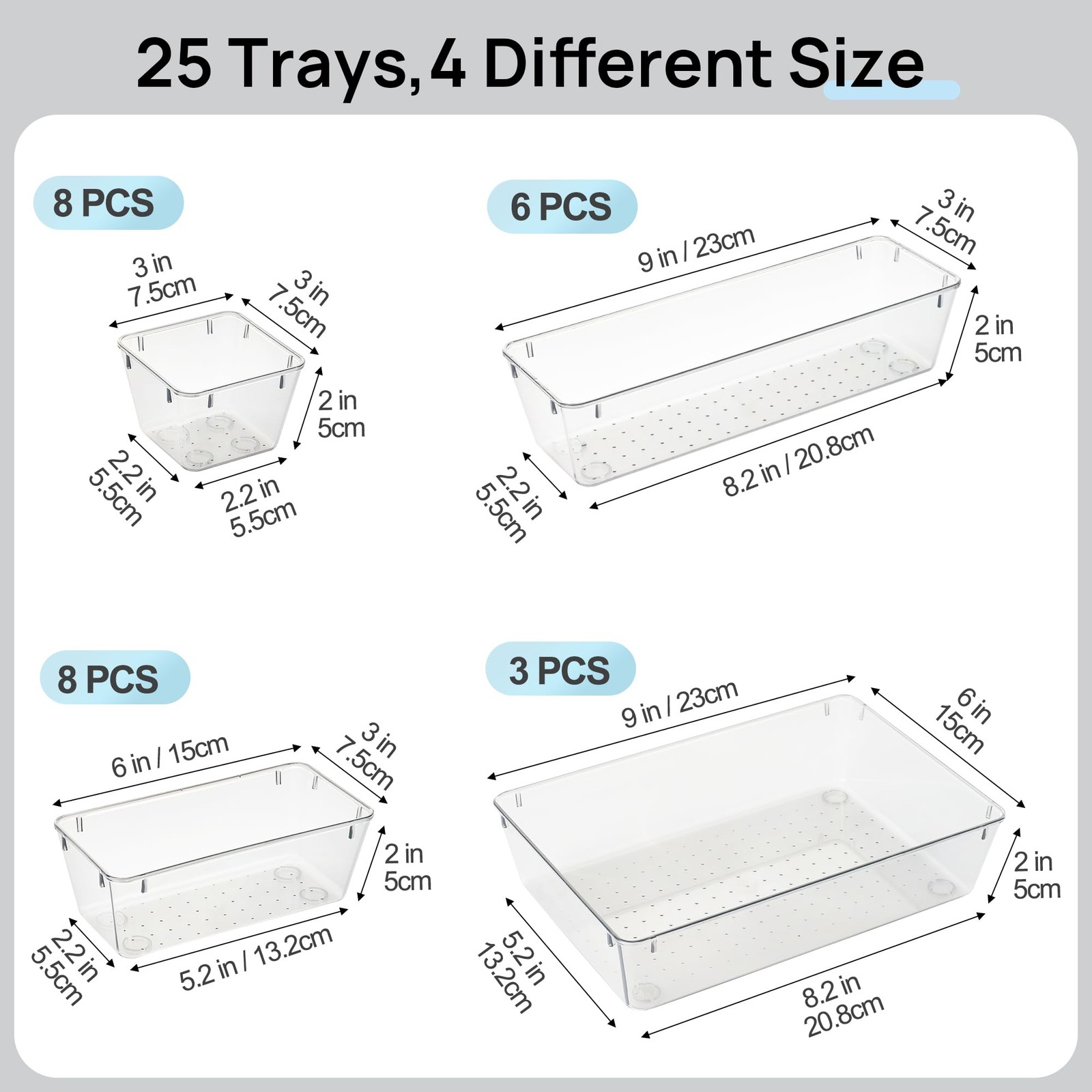 25 PCS Office Desk Drawer Organizers Set, 4-Size Versatile Plastic Drawer Org…