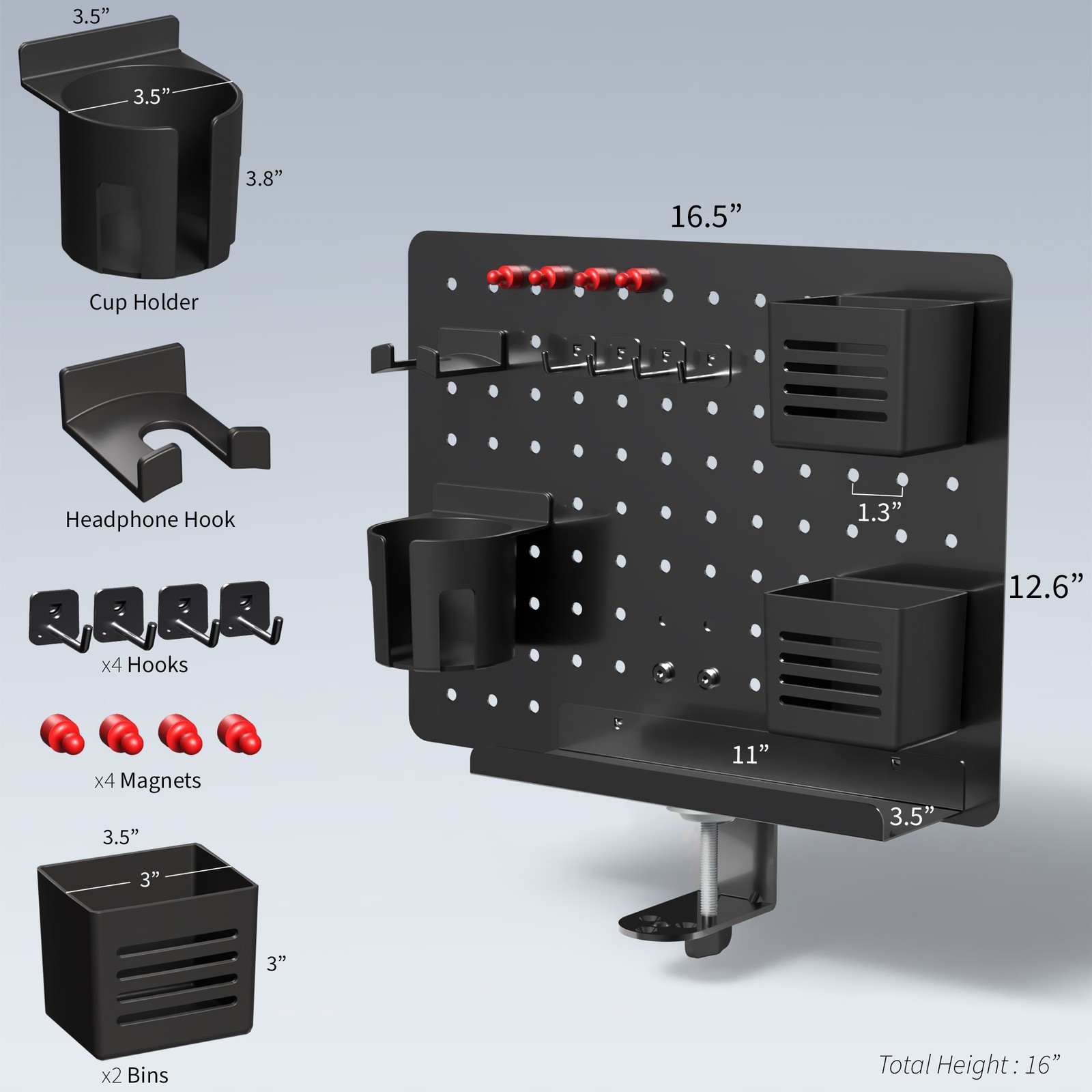 VIVO Black Steel Clamp-on Rotating 17″ x 13″ Pegboard, Magnetic Desk Organizer
