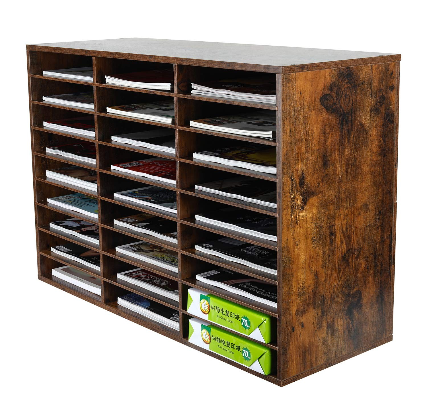 27 Compartments Wooden Literature Organizer with Adjustable Shelves, 13500 Sh…