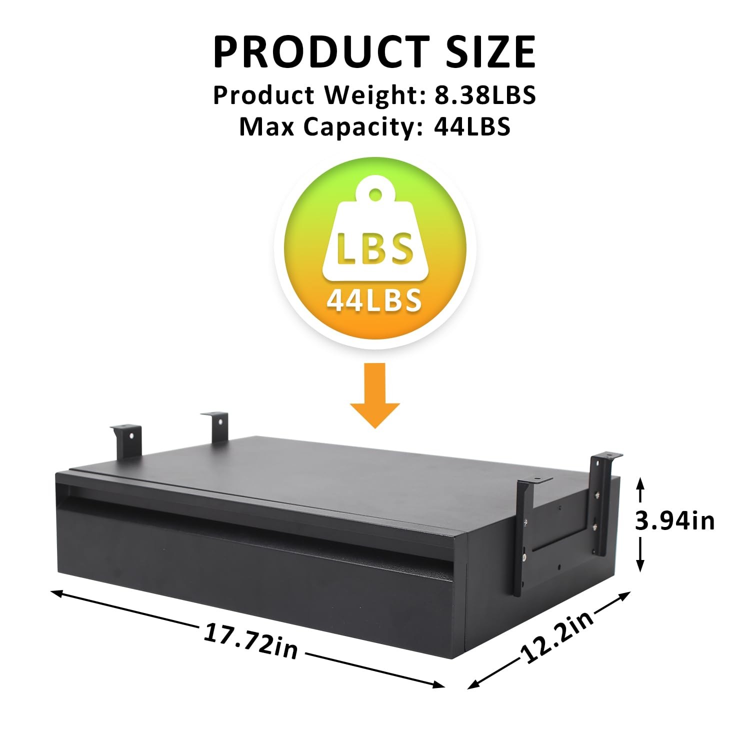 18in Under Desk Drawer, Adjustable Slide~Out Storage Organizer, Carbon Steel