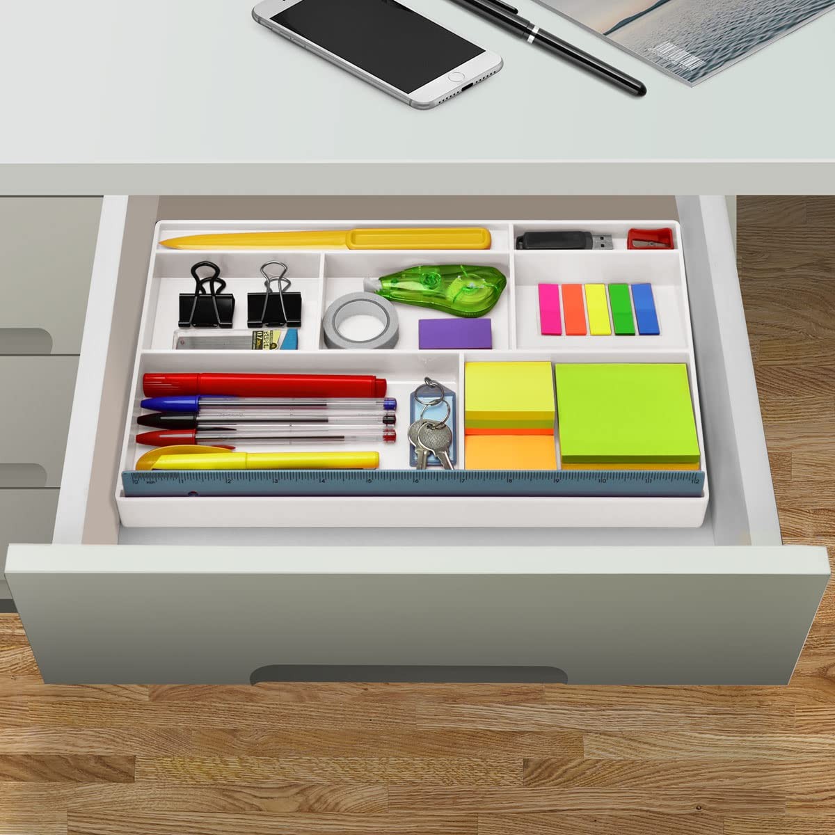 Acrimet Desk Drawer Organizer Tray with 8 compartments Bin White