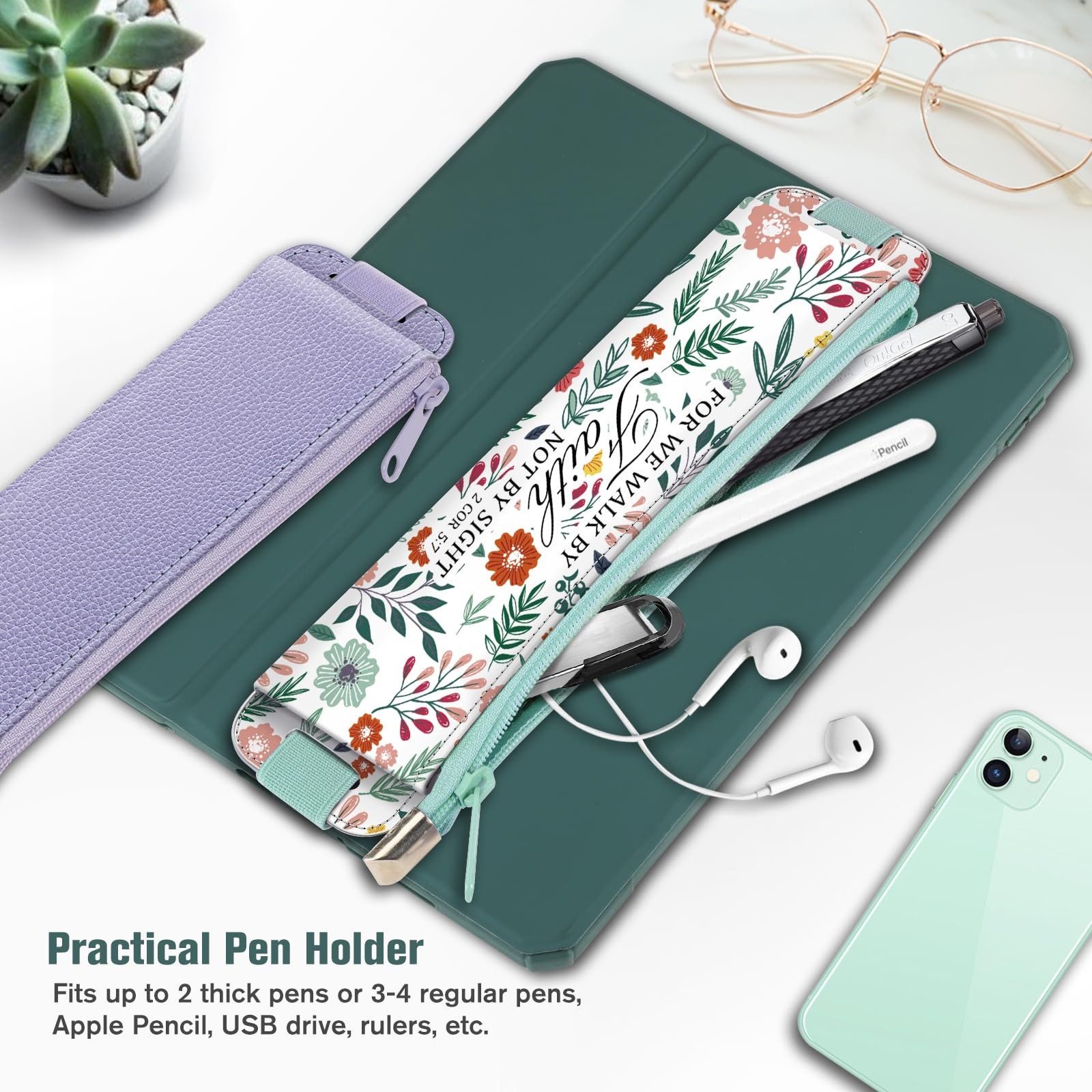 2-Pack Elastic Pen Holder for Notebook, Leather Pen Holder Stationery Zipper …