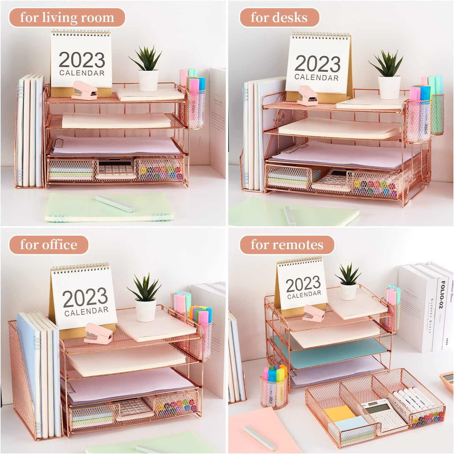 Paper Letter Tray with File Holder 4Tier Desk Organizers with Drawer 2Pen Holder