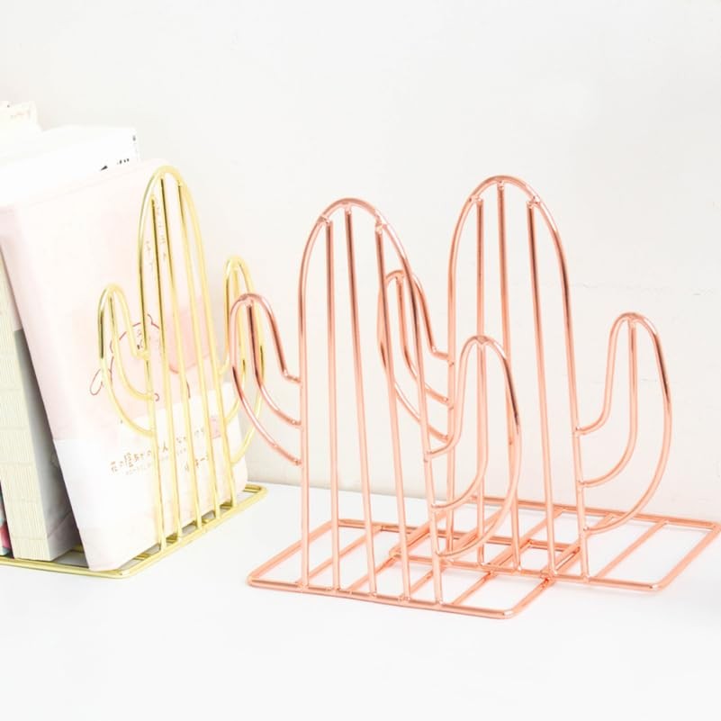DIYEAH Metal Cactus Bookends 2 Pack 7.08X5.31X3.54 Inch 18*13.5*9cm, Golden
