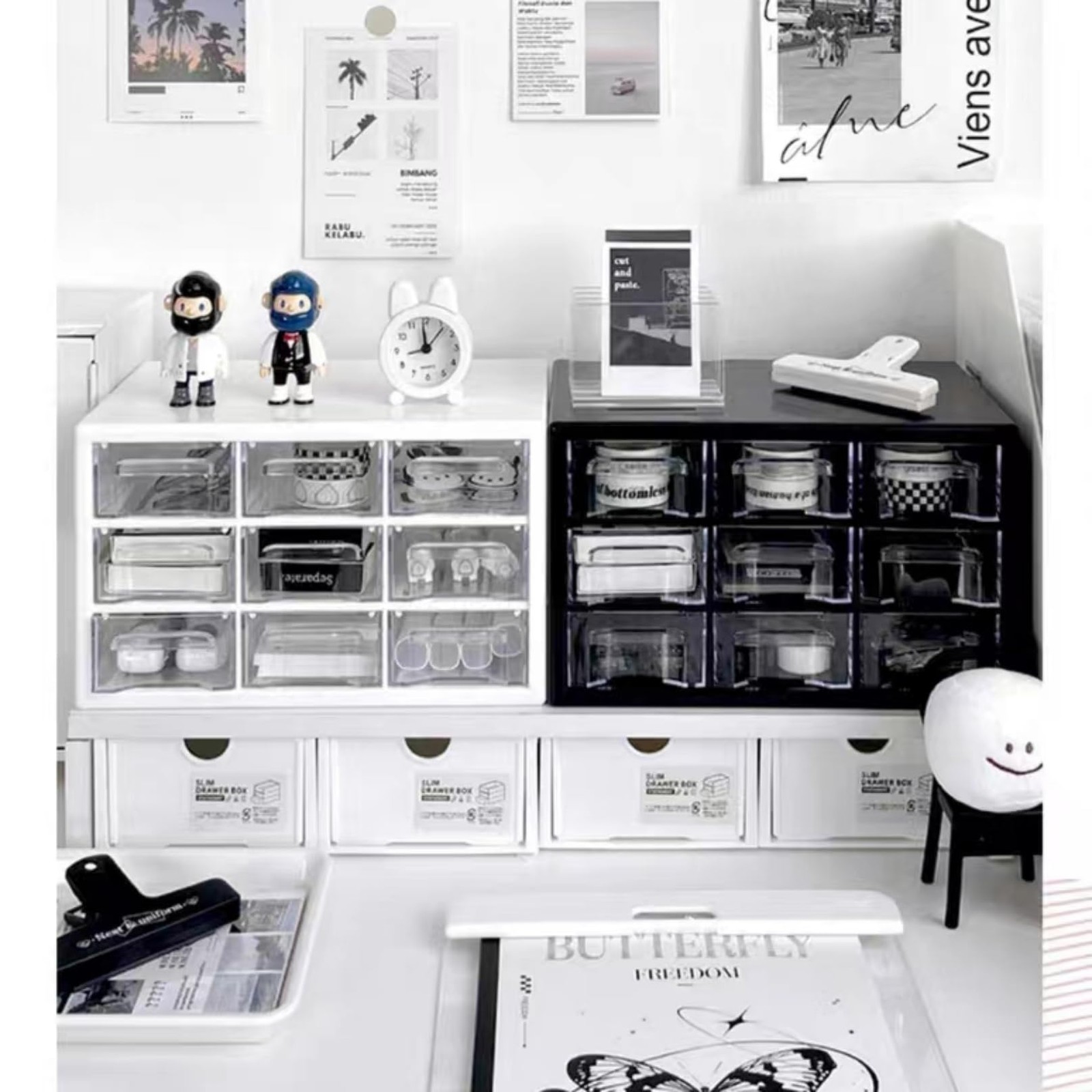 1 PCS Large Desktop Drawer Organizer 9 Clear Drawers 10.04×6.30×6.10 In Black