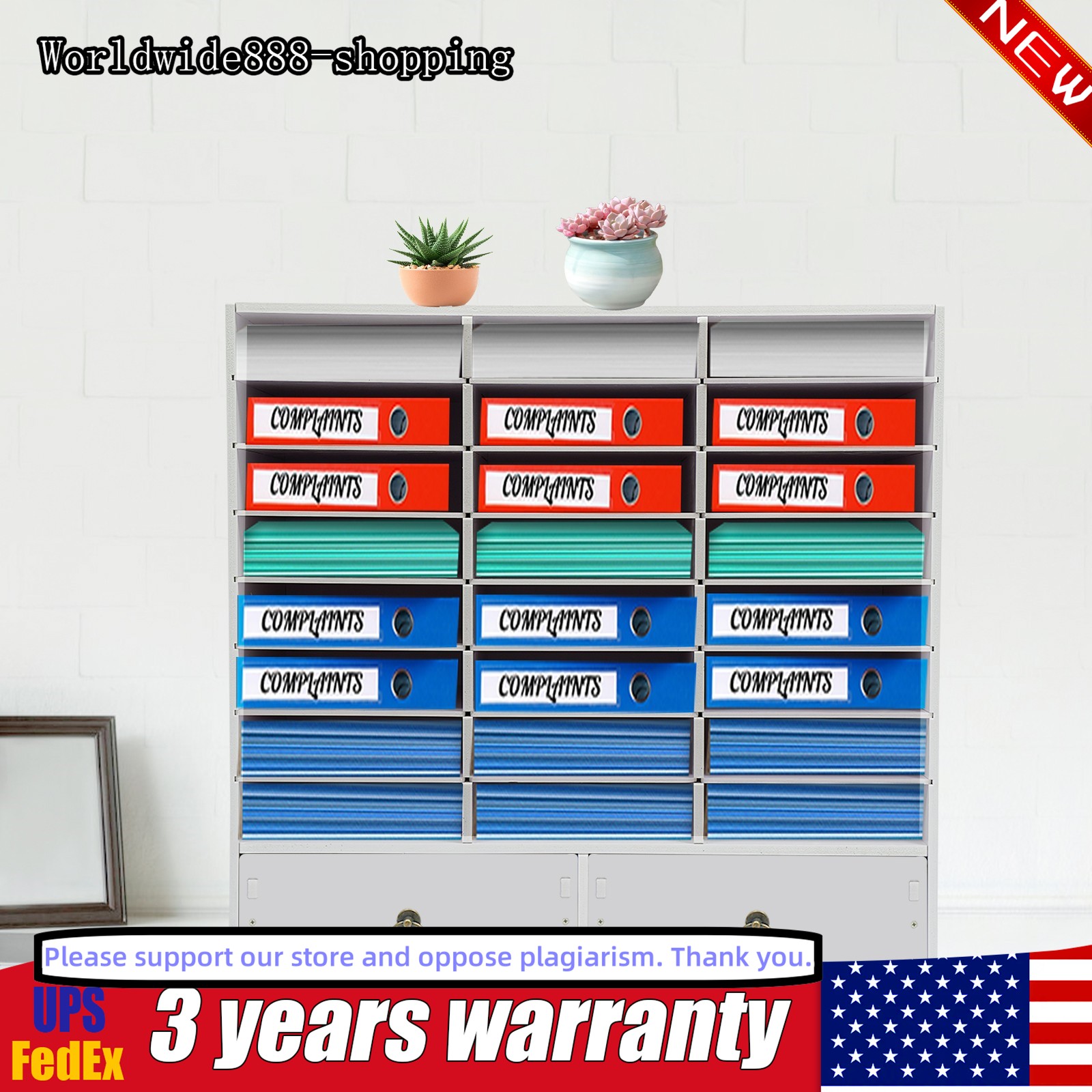 Paper and Mail Organizer, Storage Cabinet with 24 Compartments+2 Drawers Office
