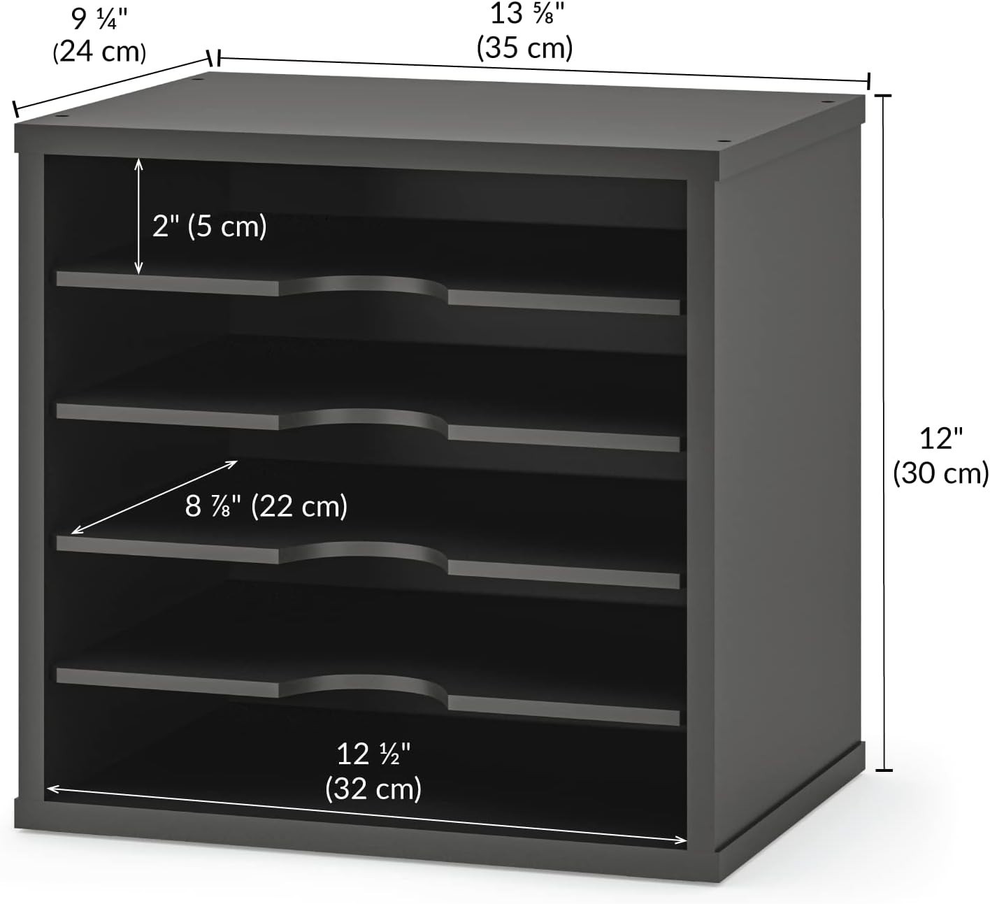 5 Tier Wooden Desk File Organizer Adjustable Paper Tray Mail Sorter Black