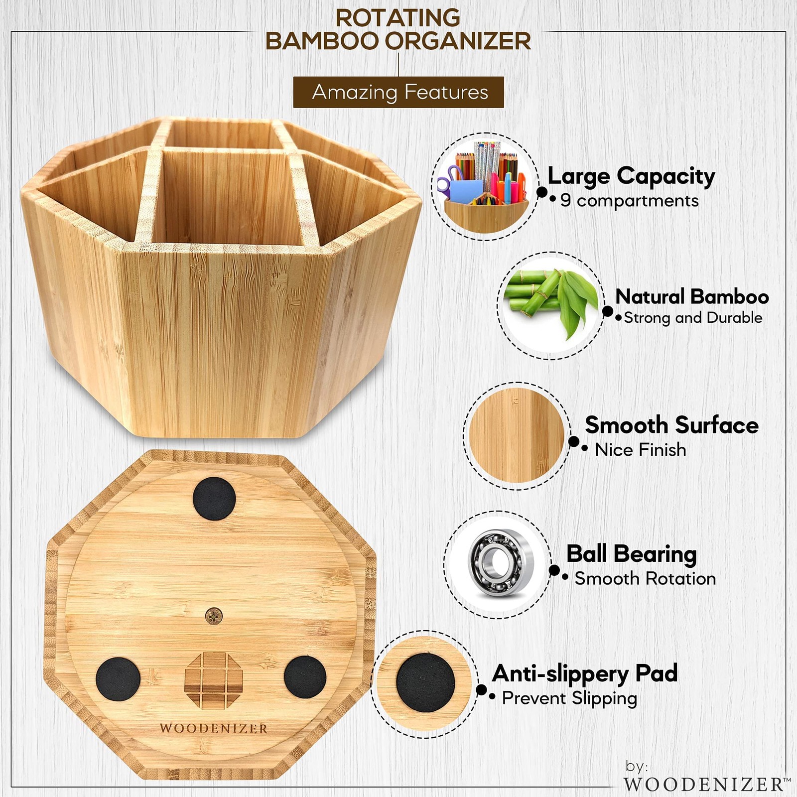 Bamboo Art Supply Organizer – Pencil & Pen Holder – Kids & Adults Desk Brown