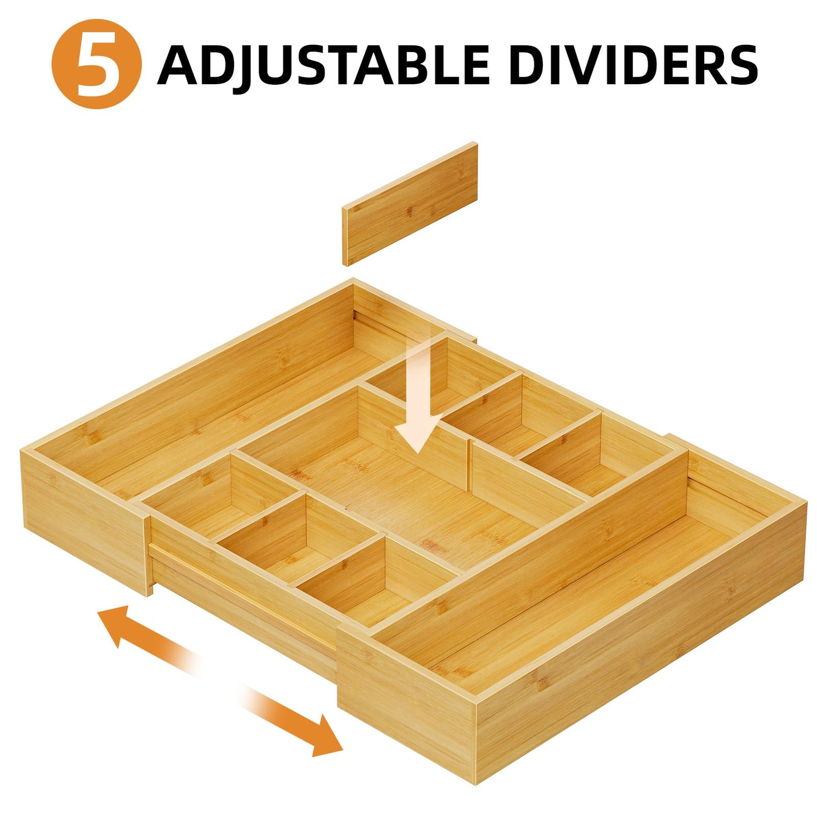 Marbrasse Bamboo Expandable Drawer Organizer Desk Drawer Organizer Tray 5