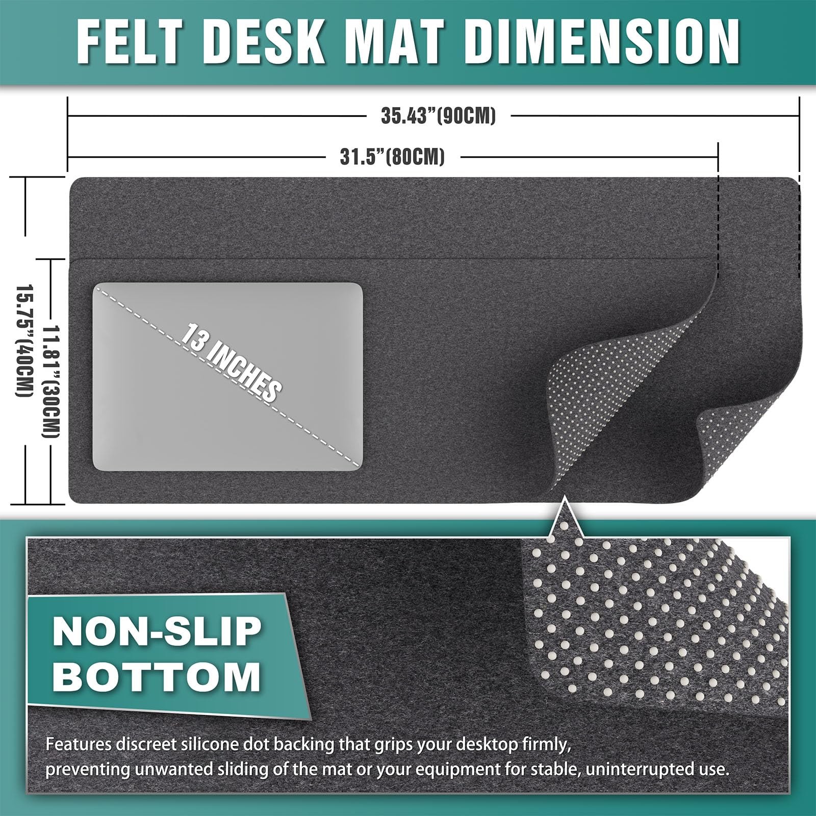 K KNODEL Felt Desk Mat, Large Pad Protector, 35.4″ x 15.7″, Dark Gray