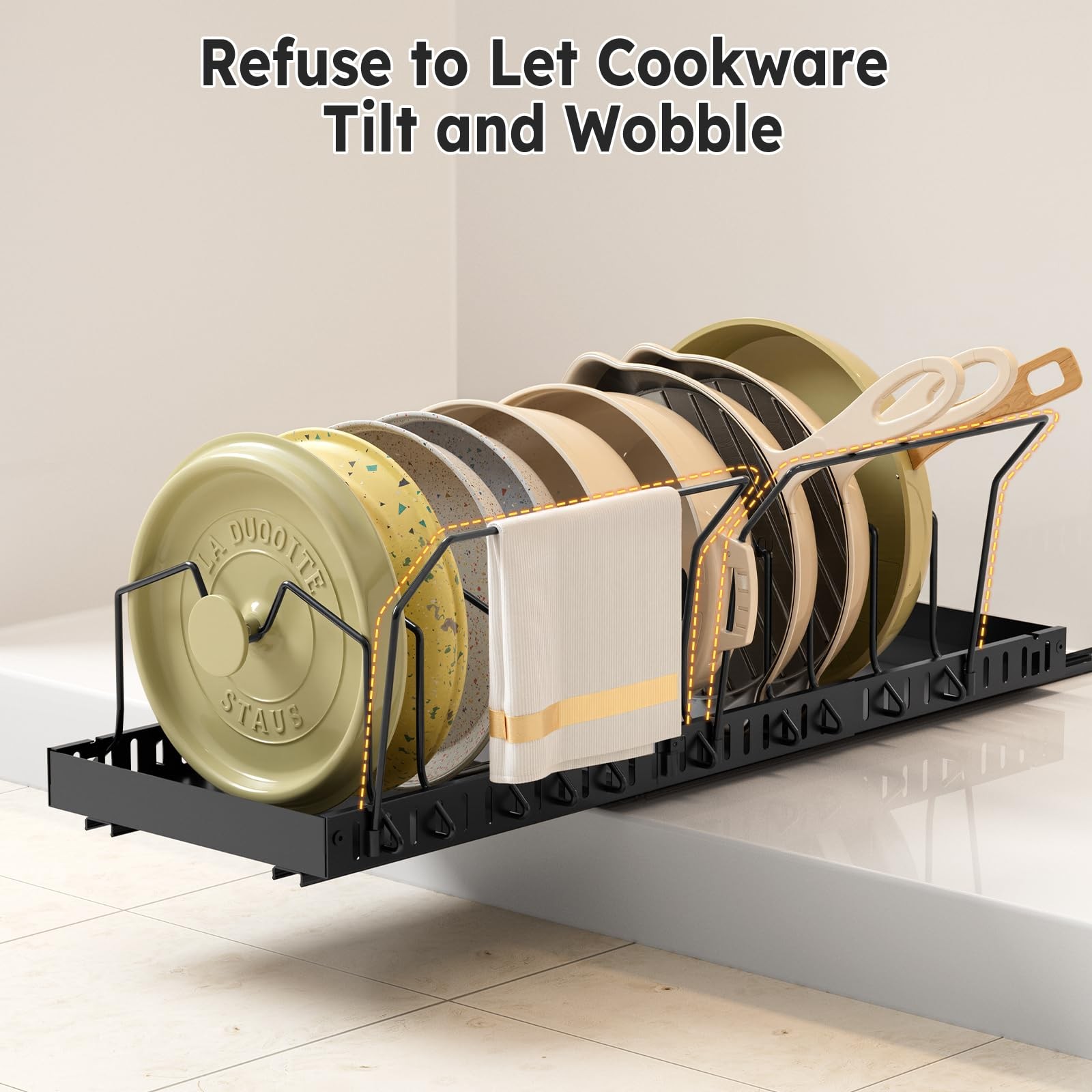 2 Pack Pots and Pans Organizer Expandable 10 Dividers-2 Pack, Black