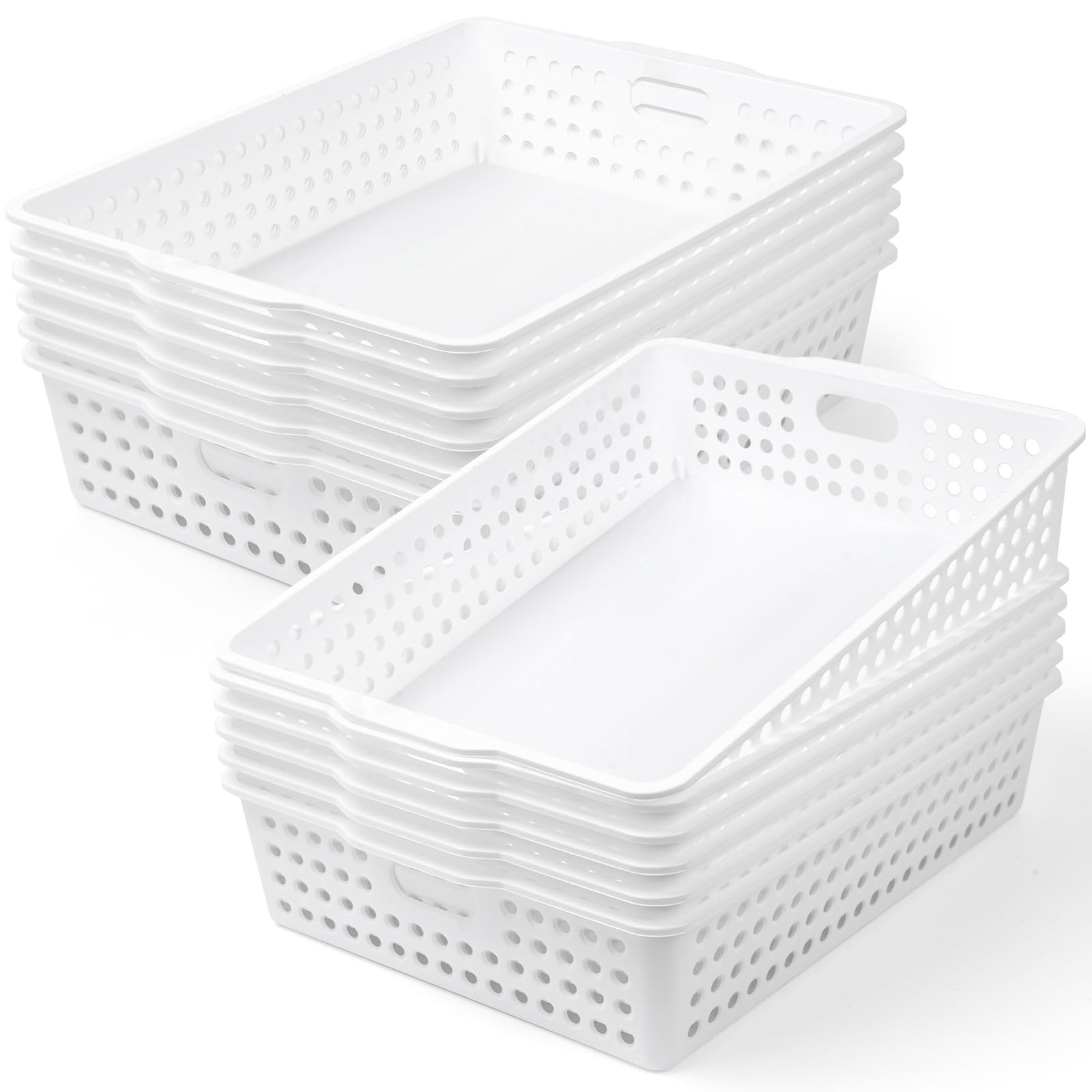 12 Pcs Plastic Storage Baskets Bulk 14 x 10 In Stackable Storage Bin with Handle