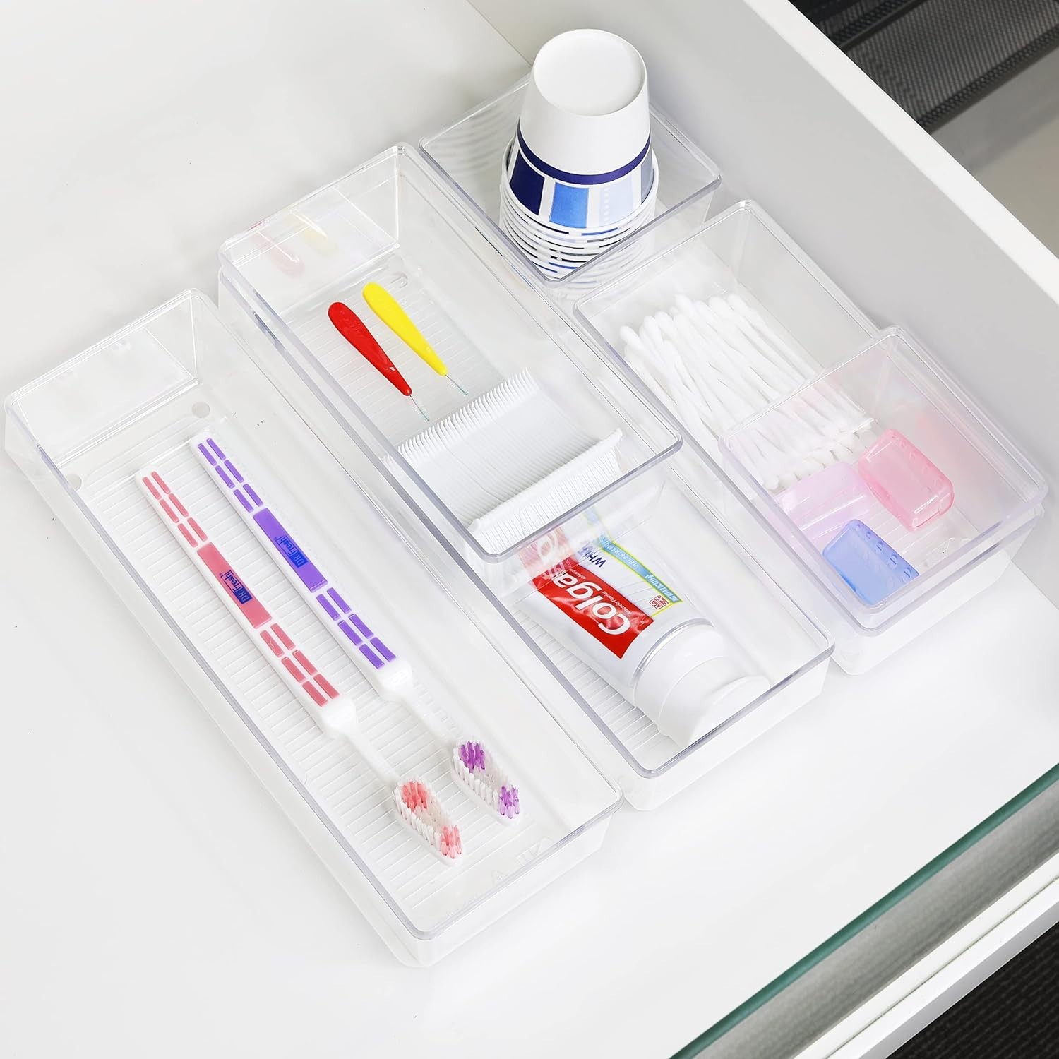 6 Pack Clear Storage Bins – Assorted Sizes for Ultimate Desk & Home Organization