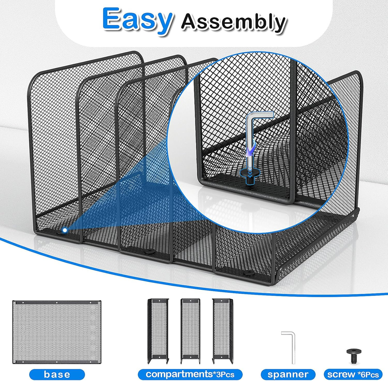 5 Sections Desk File Holder/Rack/Sorter,Mesh File Organizer,File Folder Organize
