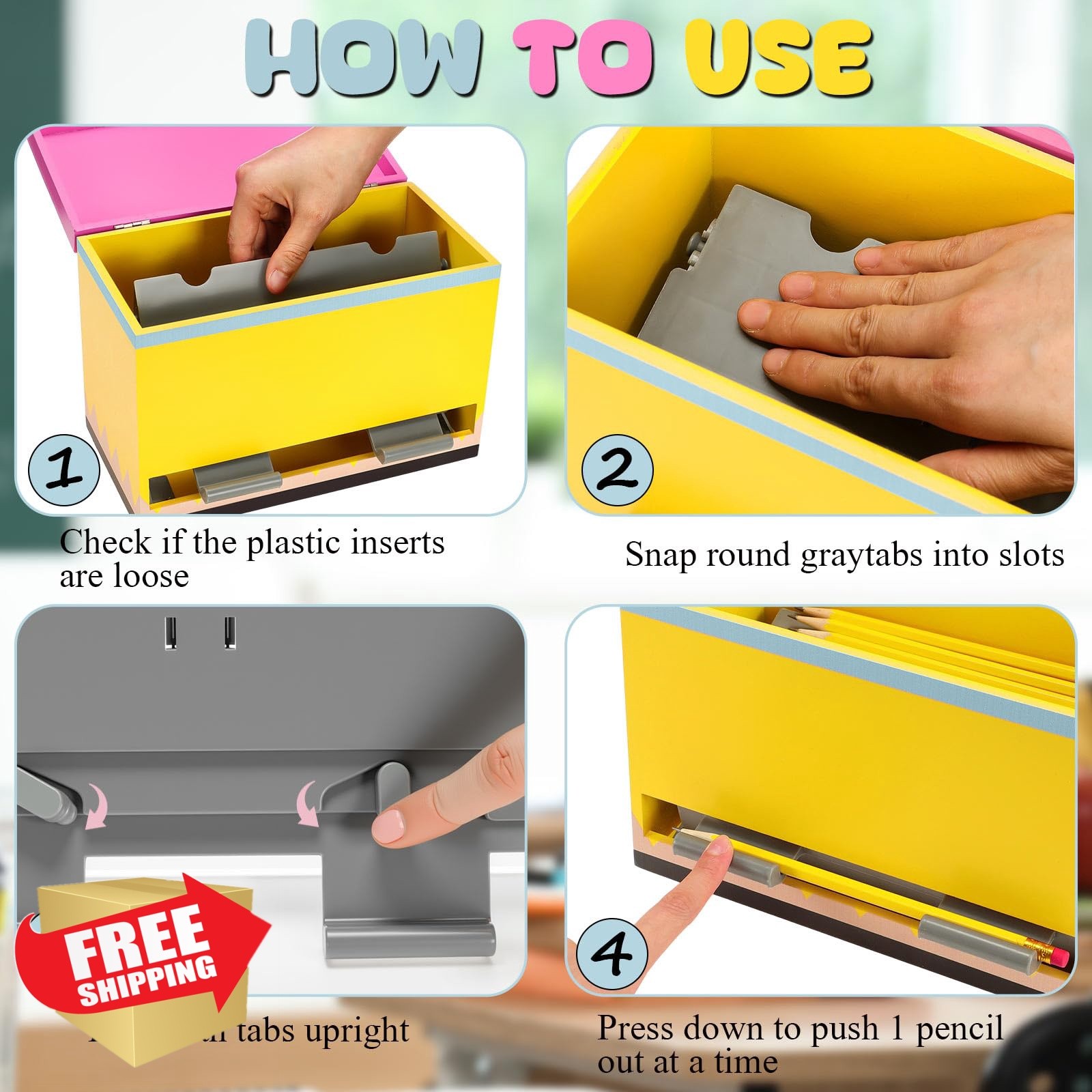 Yalikop 1 Pc Pink Yellow Pencil Dispenser