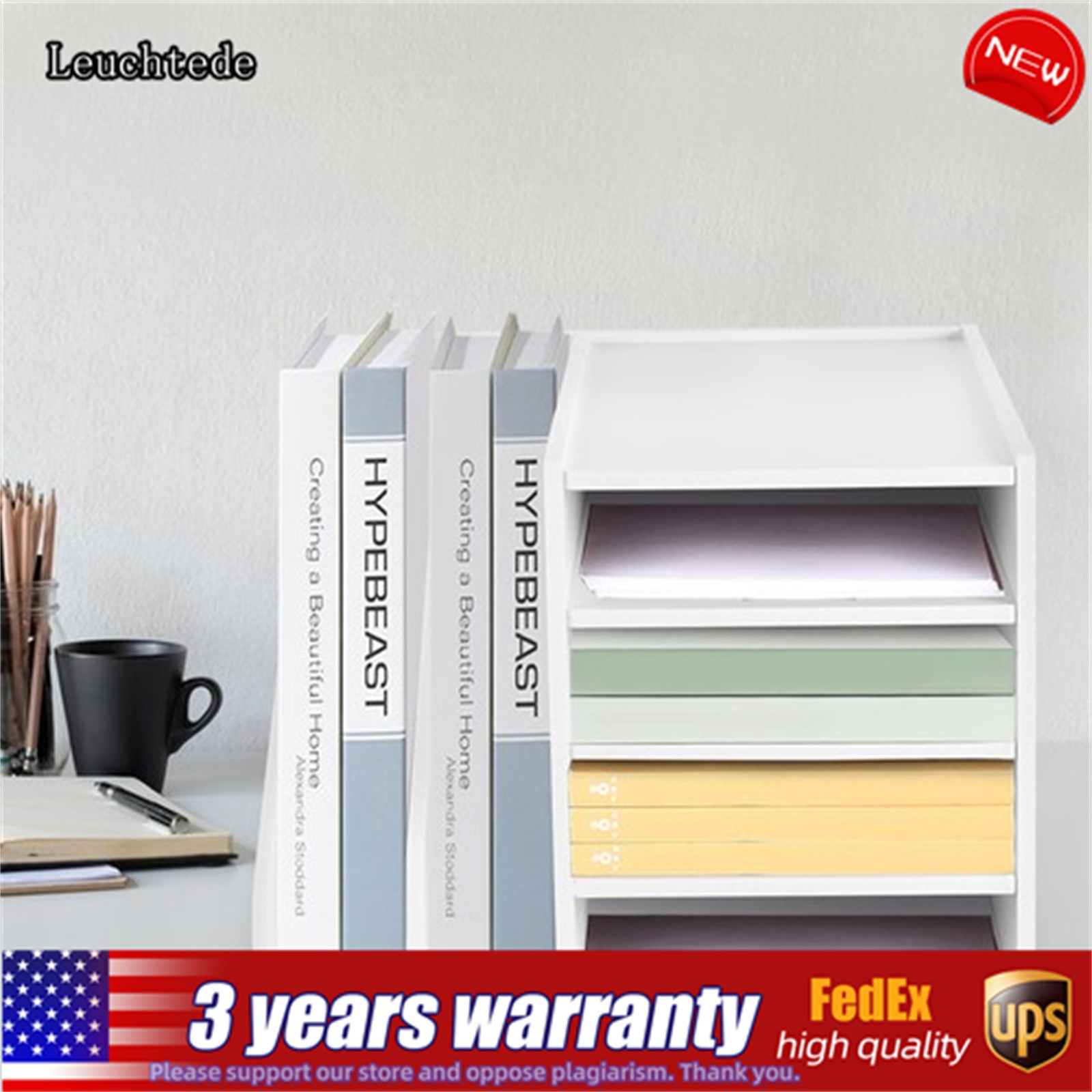 6 Compartment File Holder Organizer Pvc Mail Sorter 15.35*12.16*11.81 In