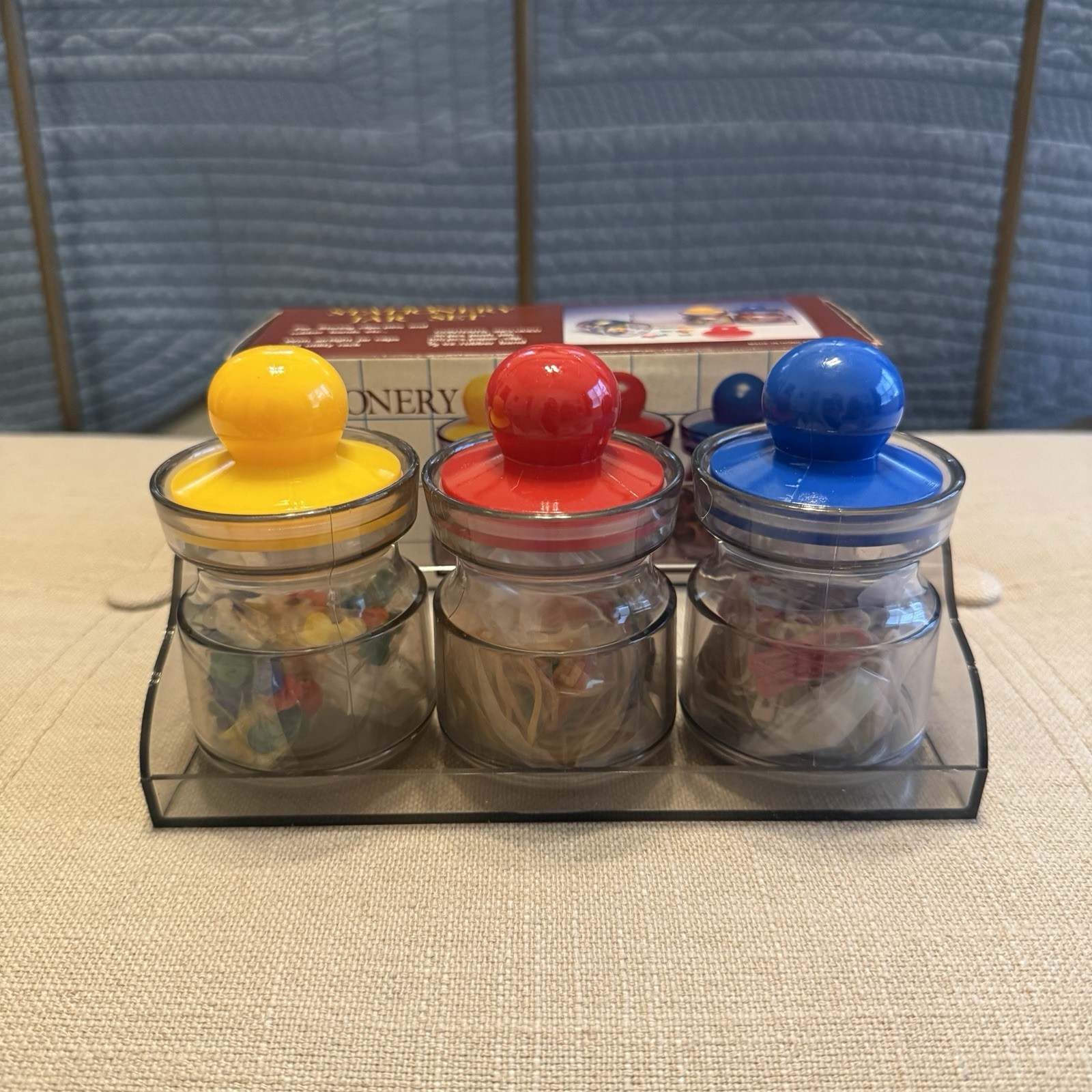 VTG 90s Plastic Desk Organizer Storage Jars Set Colorful Paperclips Office NEW