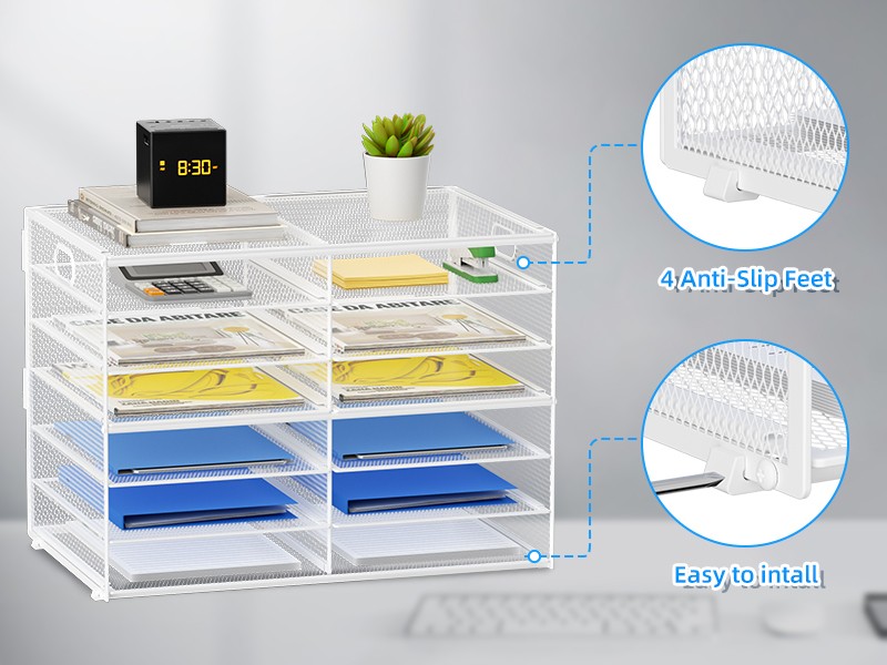 12 Compartments Paper Organizer for Desk, Mesh Literature Organizer, Mail File